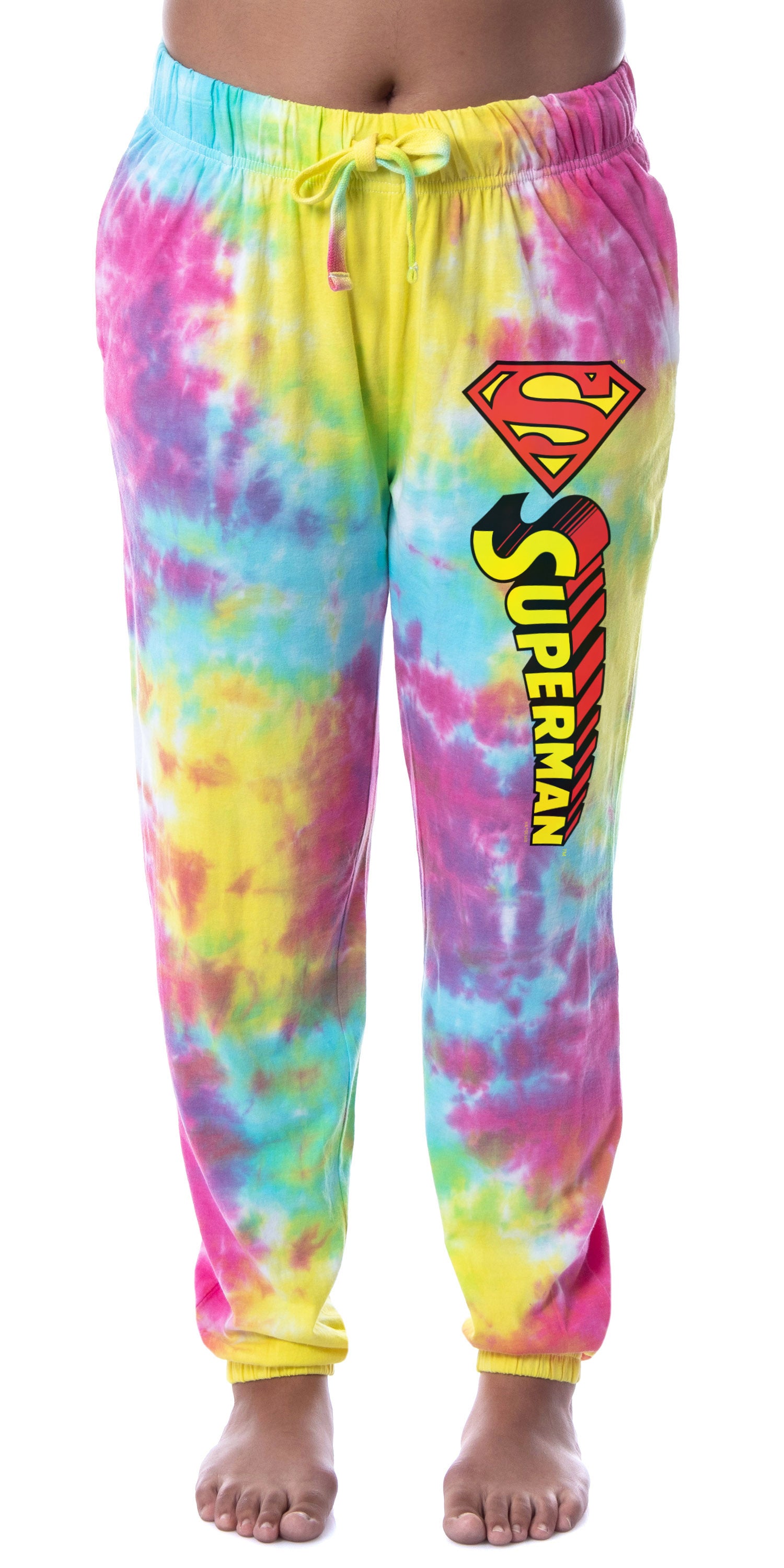DC Comics Womens' Superman Logo 'S' Tie-Dye Jogger Sleep Pajama Pants