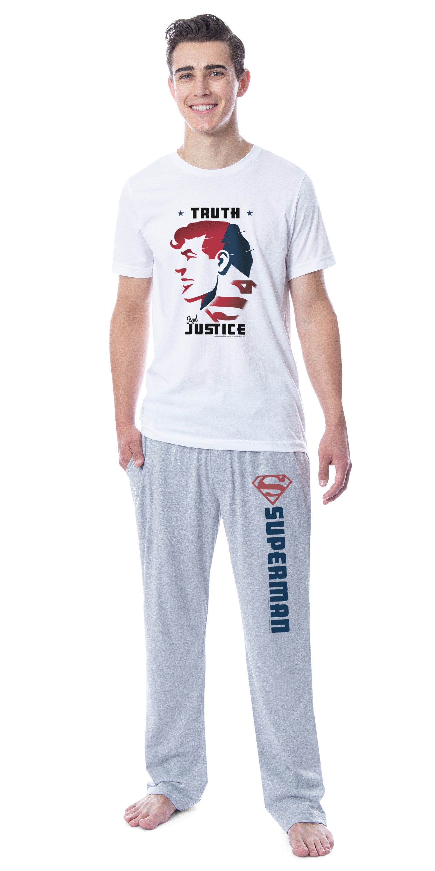 DC Comics Mens' Superman Silo Truth Justice Sleep Pajama Set Shirt Pant