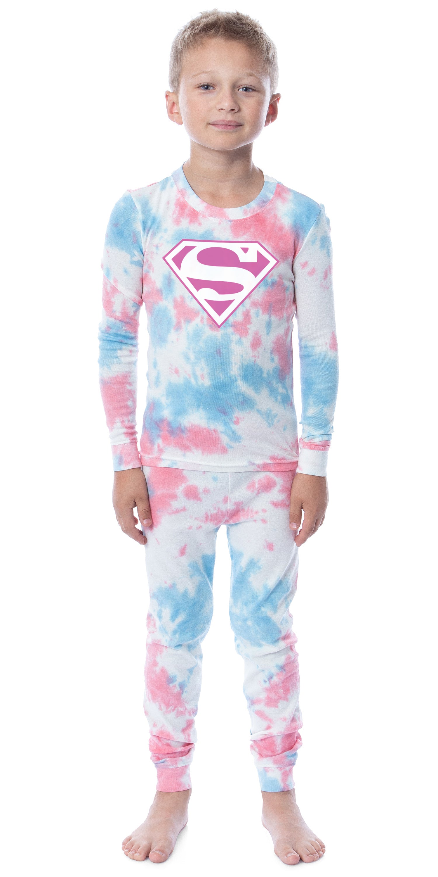 DC Comics Kids' Superhero Superman Boys Girls Long Sleeve Shirt and Pants 2 Piece Tight Fit Youth Pajama Set
