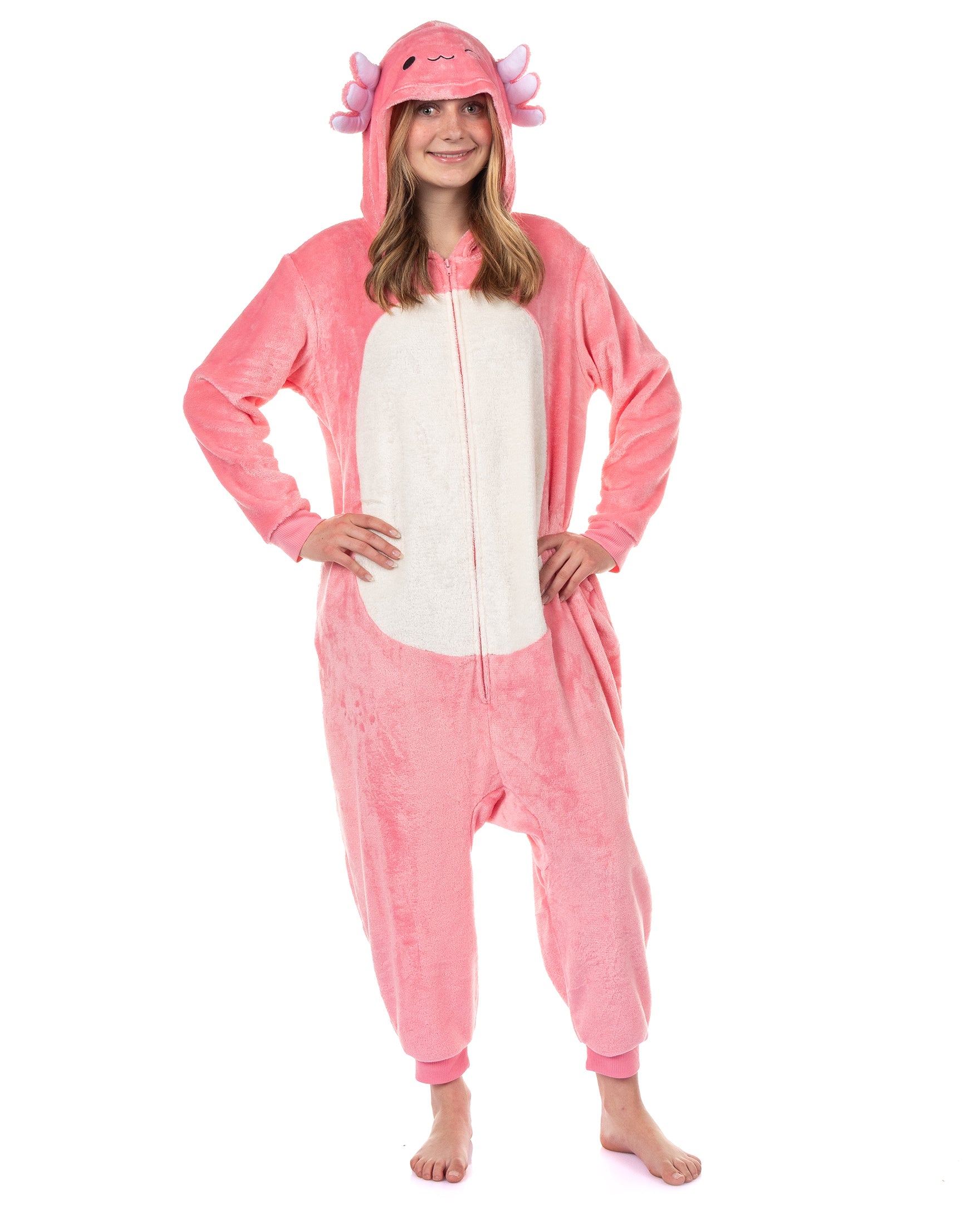 Squishmallows Union Suit Girls' Kigurumi One Piece Pajamas (Axolotl, 18/20)