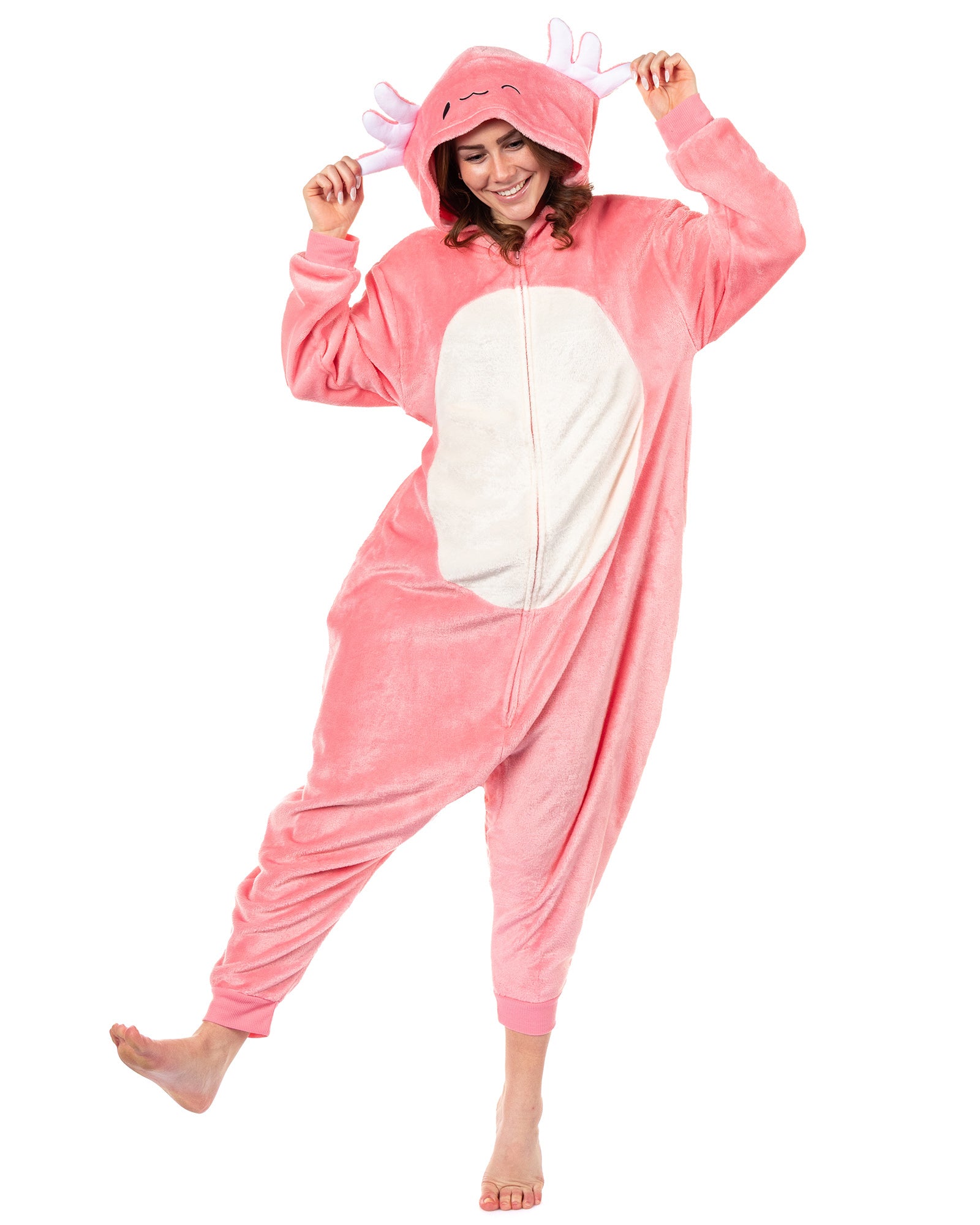 Squishmallows Union Suit Women's Kigurumi Pajama Costume (Axolotl, S/M)