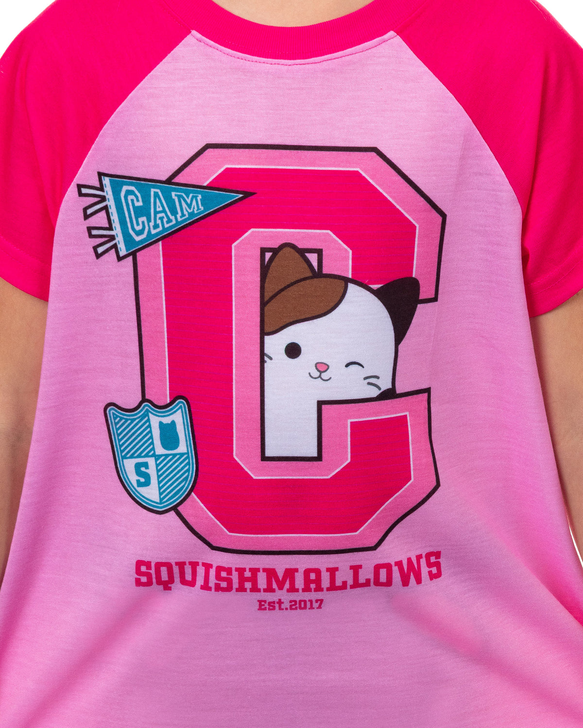Squishmallows Pajamas Girl's Cam The Calico Cat Short Sleeve Raglan Gown