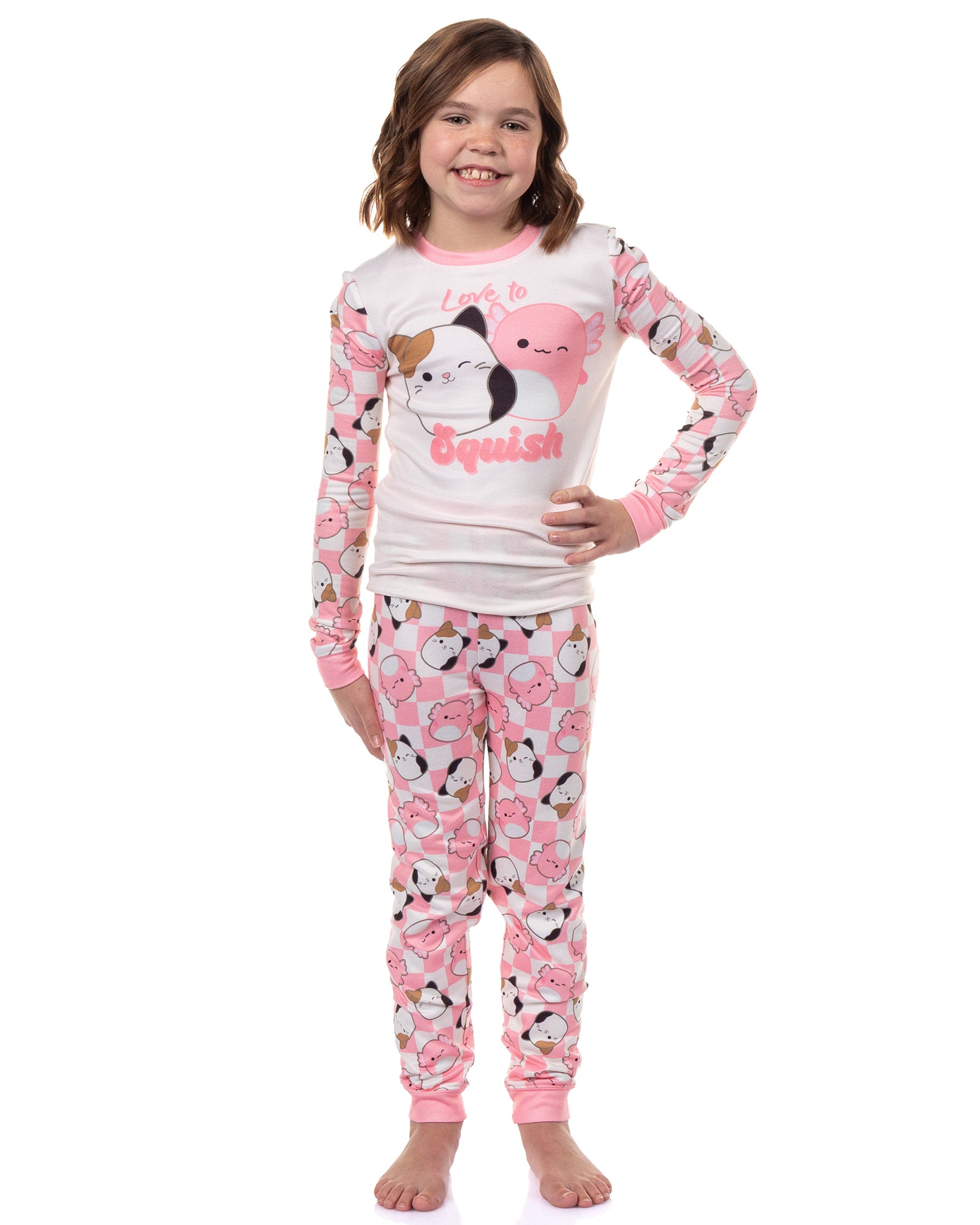 Squishmallows Girls' Love to Squish 2-Piece Tight Fit Pajama Set (14)