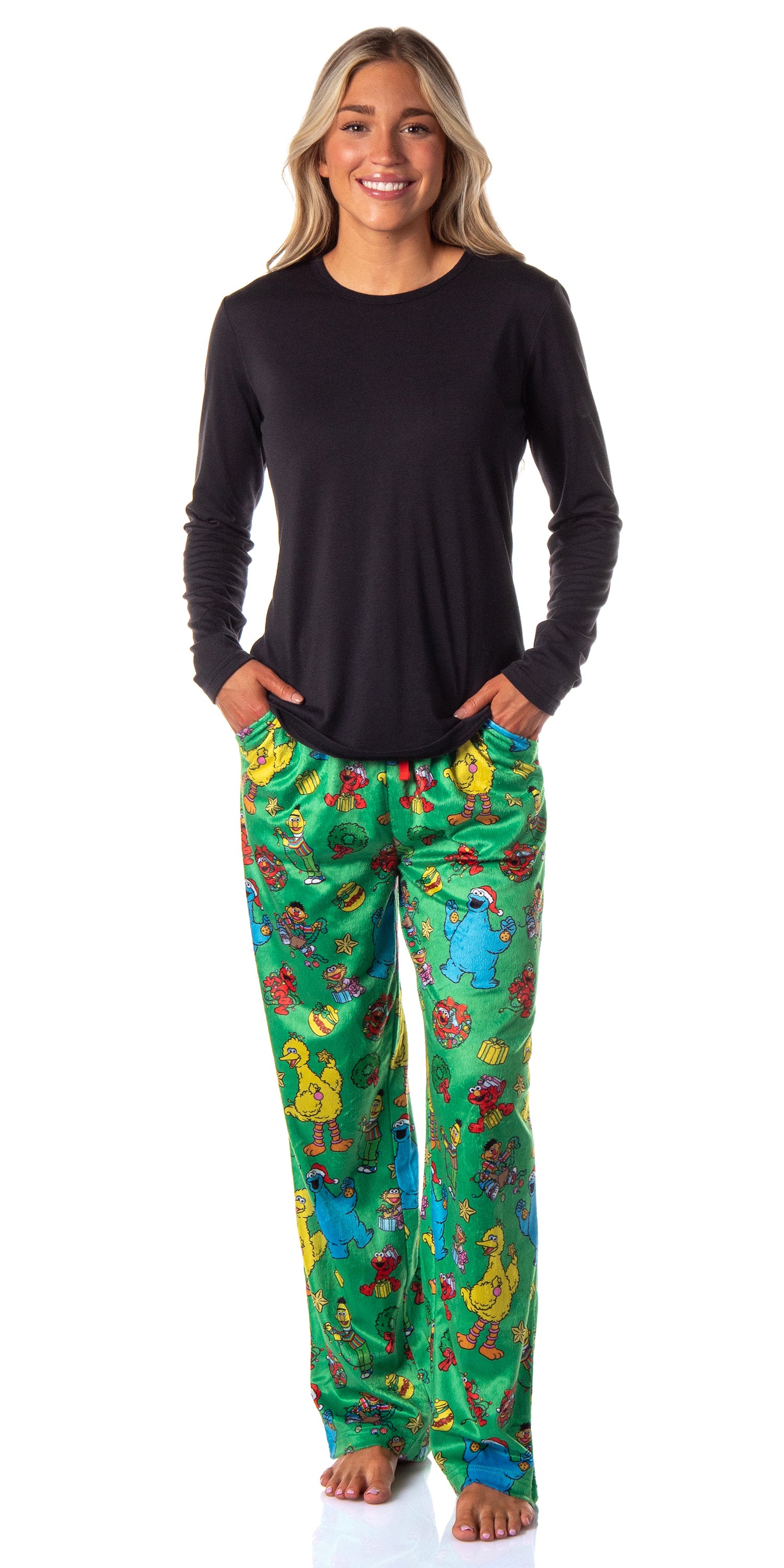 Sesame Street Women's Christmas Elmo Cookie Monster Sleep Pajama Pants