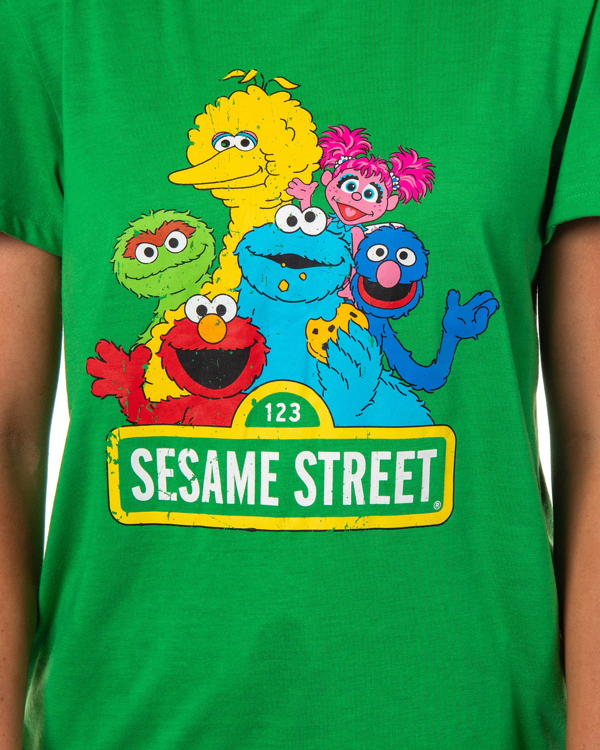 Sesame Street Women's Distressed Print Elmo Cookie Monster Pajama Set Shorts