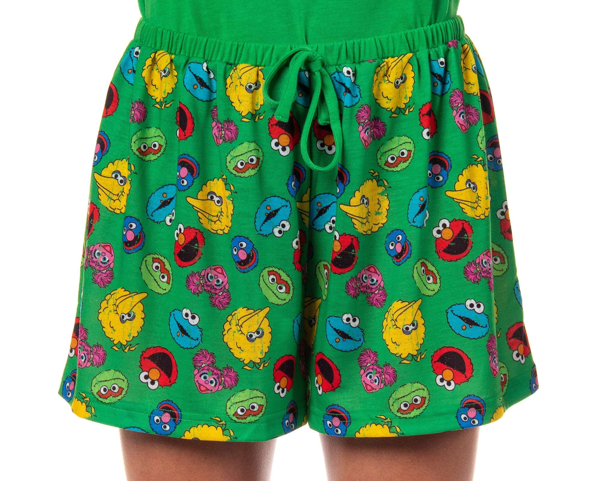 Sesame Street Women's Distressed Print Elmo Cookie Monster Pajama Set Shorts