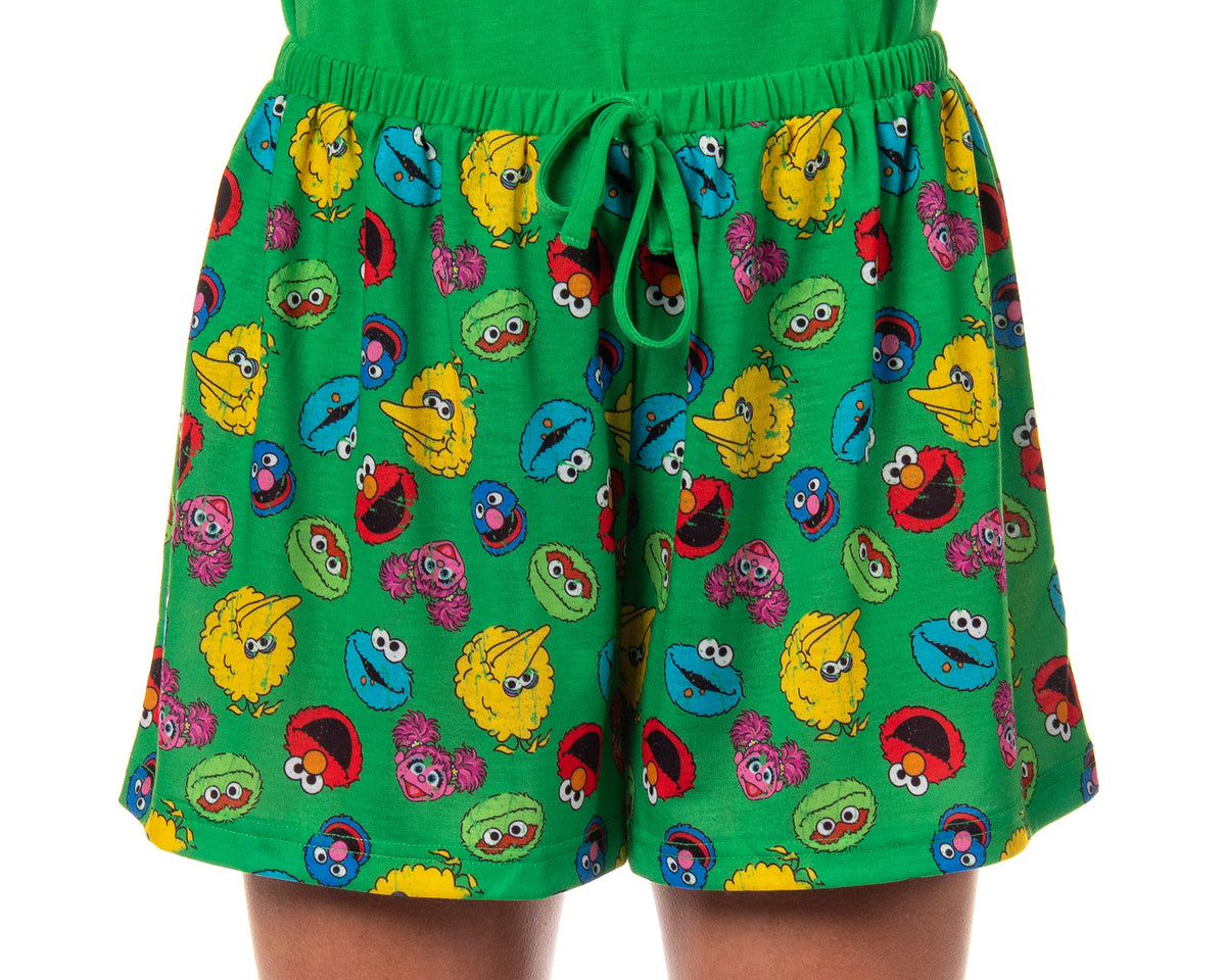 Sesame Street Women's Distressed Print Elmo Cookie Monster Pajama Set Shorts