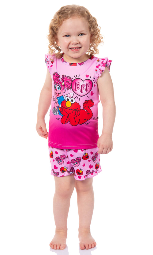 Sesame Street Girls' BFF Elmo Abby Cadabby Sleep Pajama Sleep Set Shorts