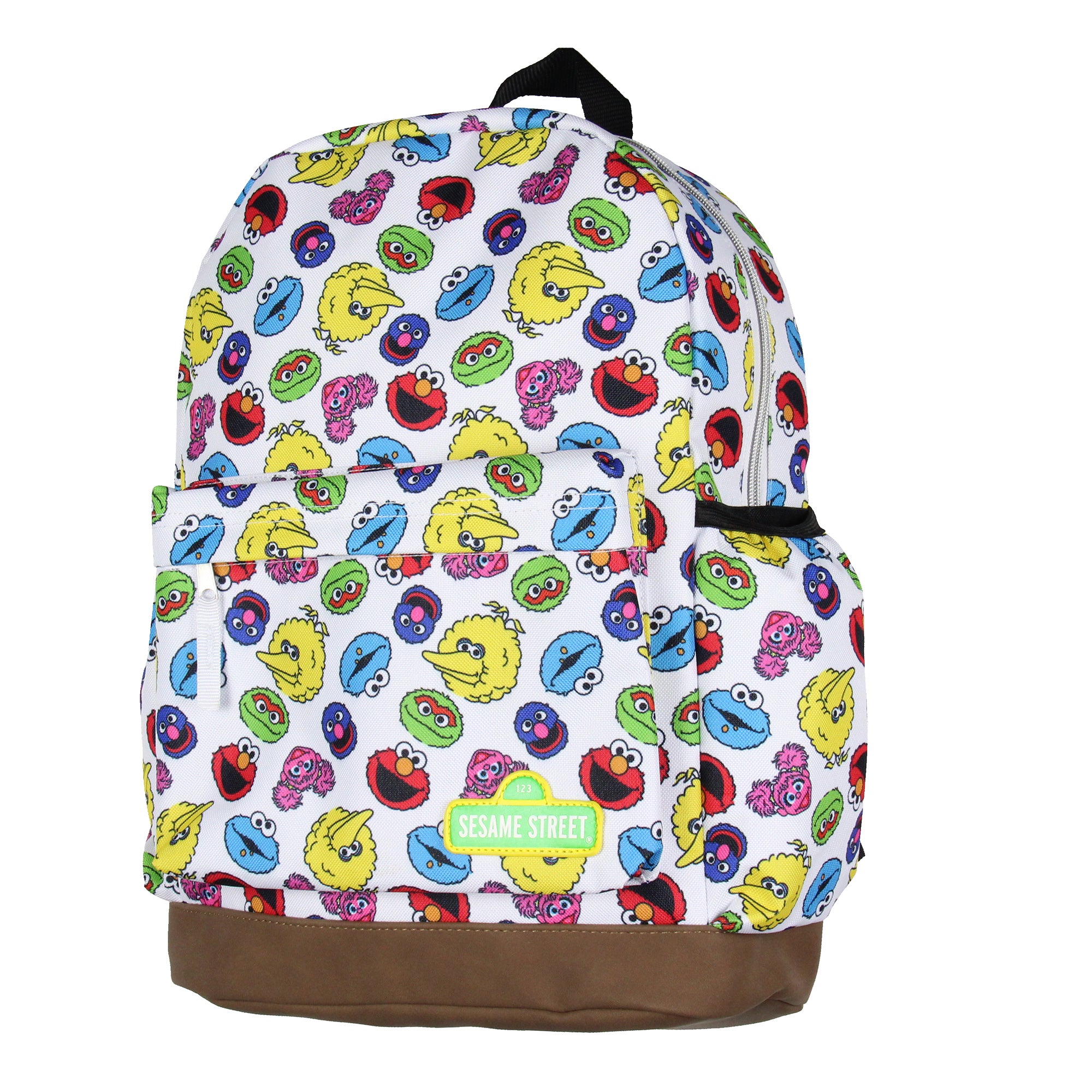 Sesame Street Elmo Big Bird Cookie Monster Scattered Print Faces Backpack 16"