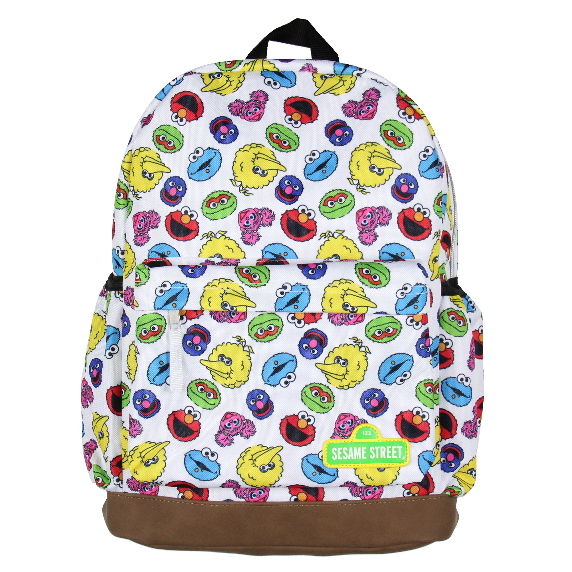 Sesame Street Elmo Big Bird Cookie Monster Scattered Print Faces Backpack 16"