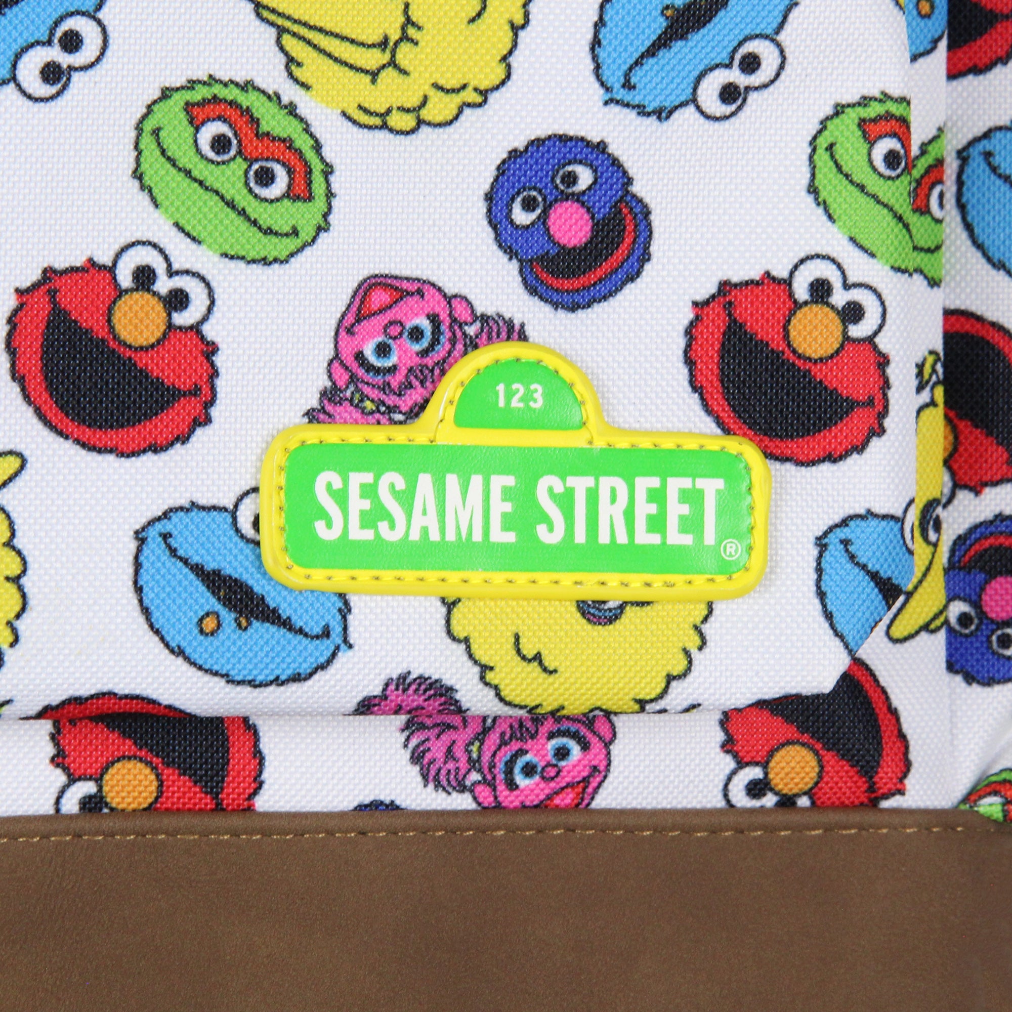Sesame Street Elmo Big Bird Cookie Monster Scattered Print Faces Backpack 16"