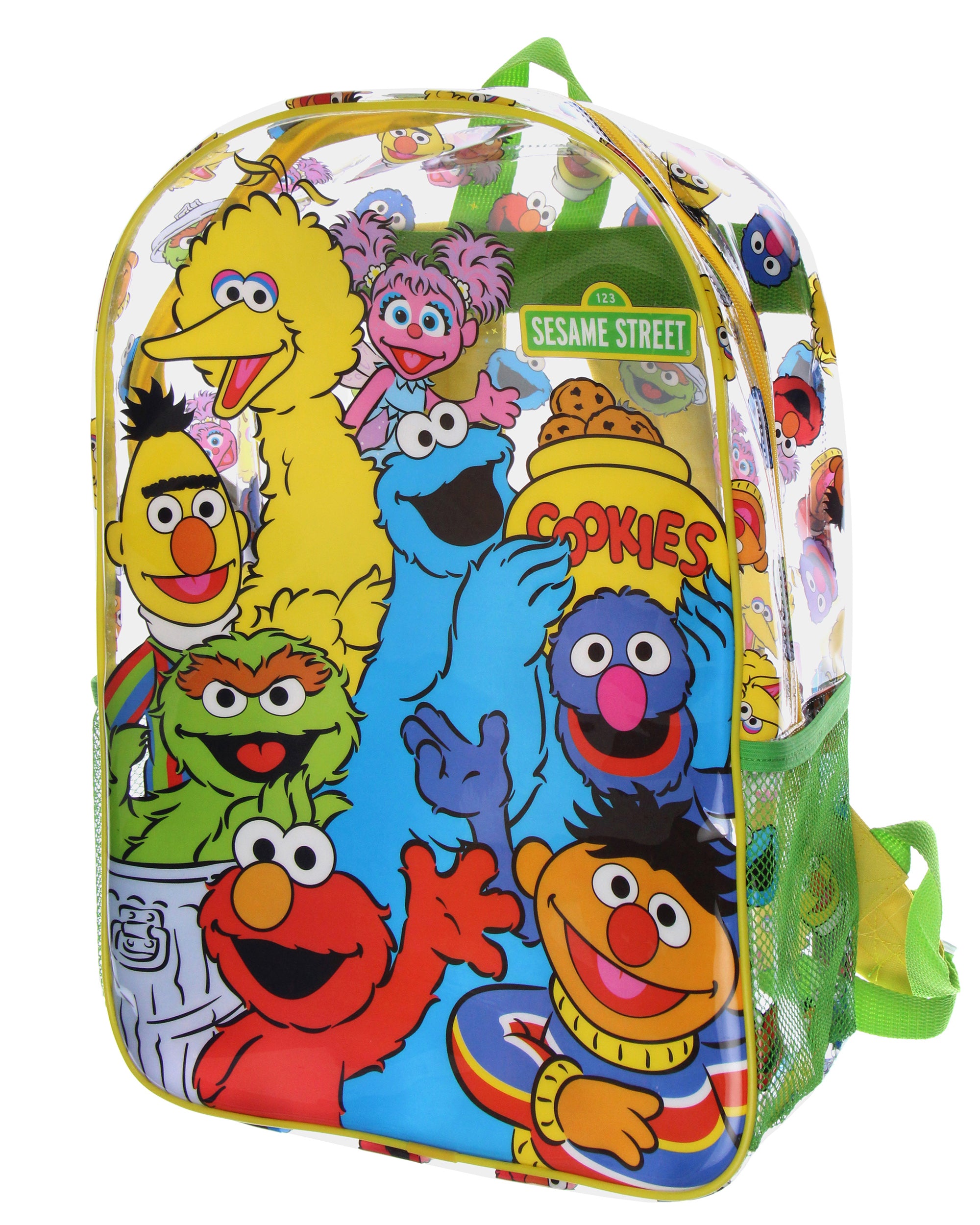 Sesame Street Elmo Big Bird Cookie Monster Clear Backpack For Daily Use 16"