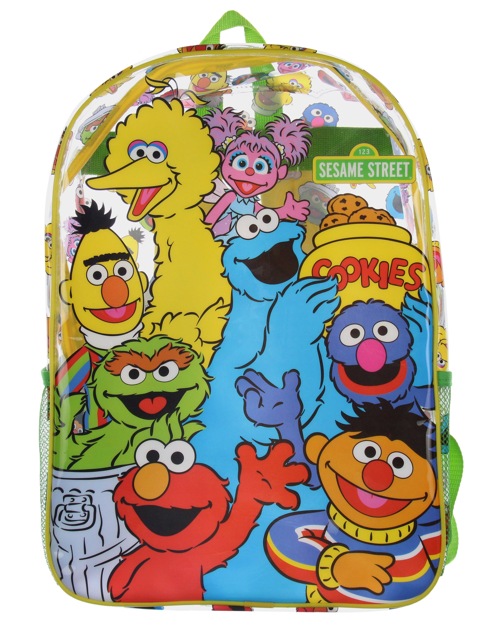 Sesame Street Elmo Big Bird Cookie Monster Clear Backpack For Daily Use 16"