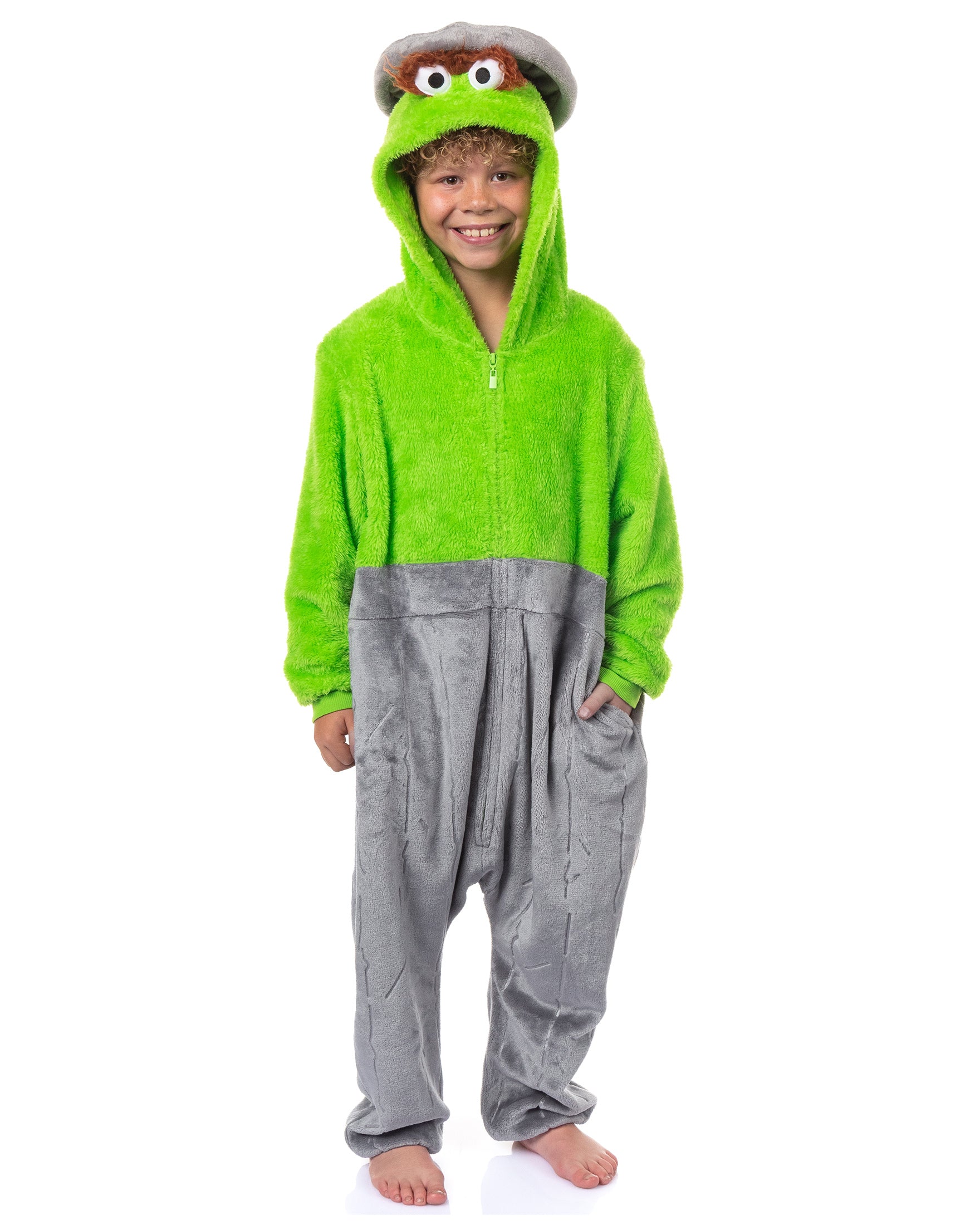 Sesame Street Union Suit Boy's Oscar The Grouch Kigurumi Hooded Pajamas