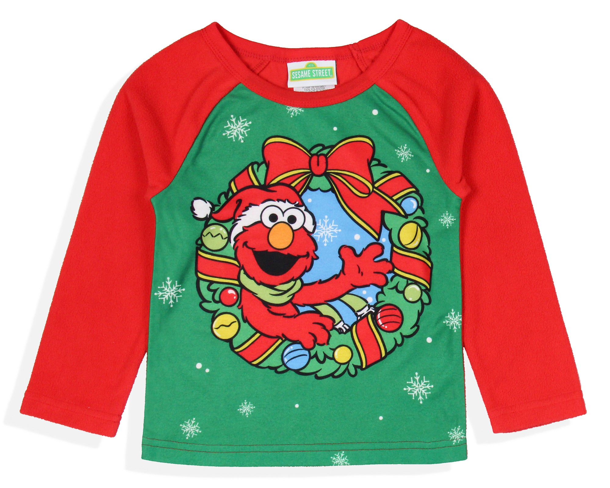 Sesame Street Kid's Elmo Christmas Wreath 2-Piece Raglan Pajama Set