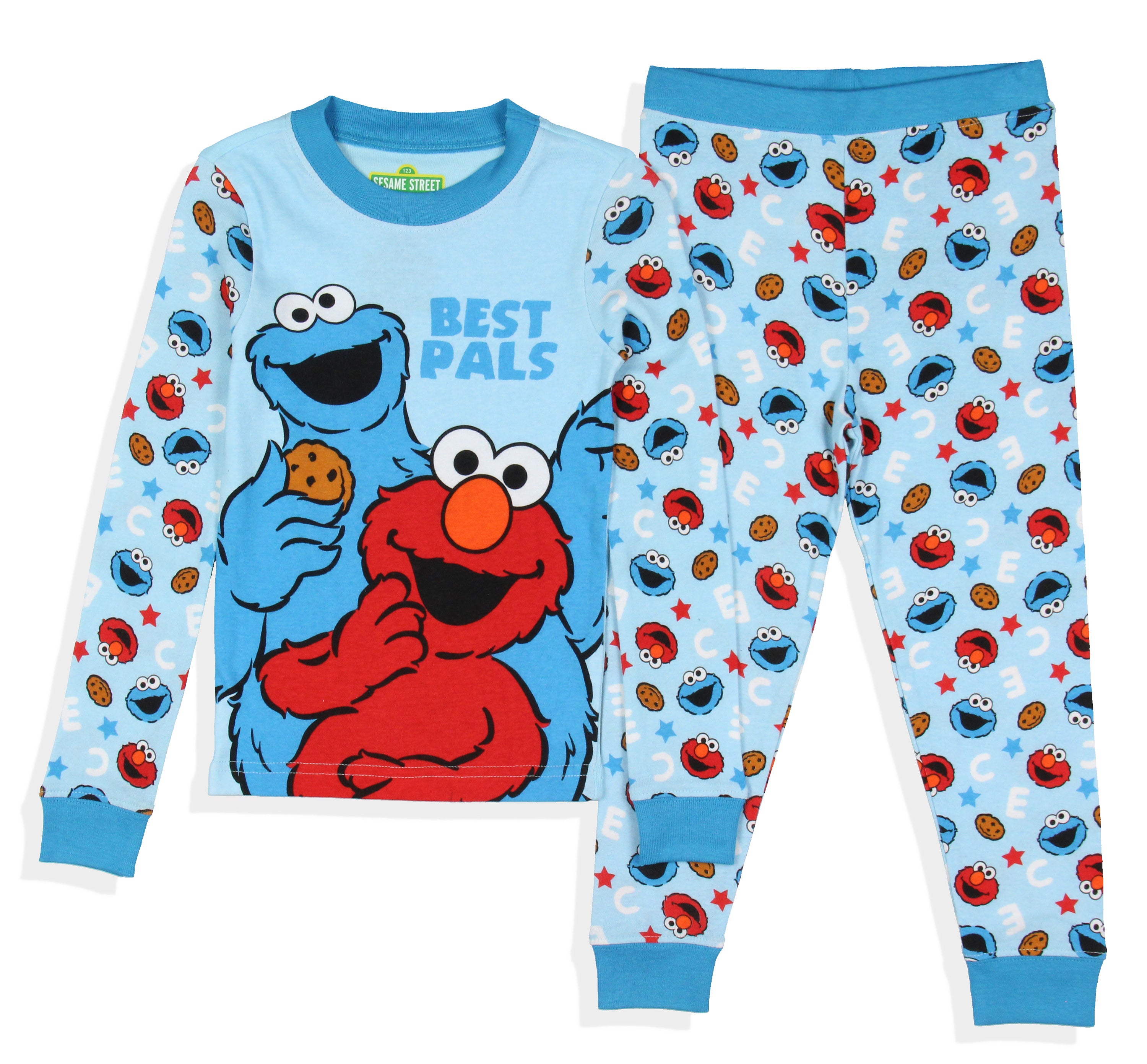 Sesame Street Toddler Boys' Cookie Monster Elmo Best Pals 2 Piece Long Sleeve Pajama Set (5T)