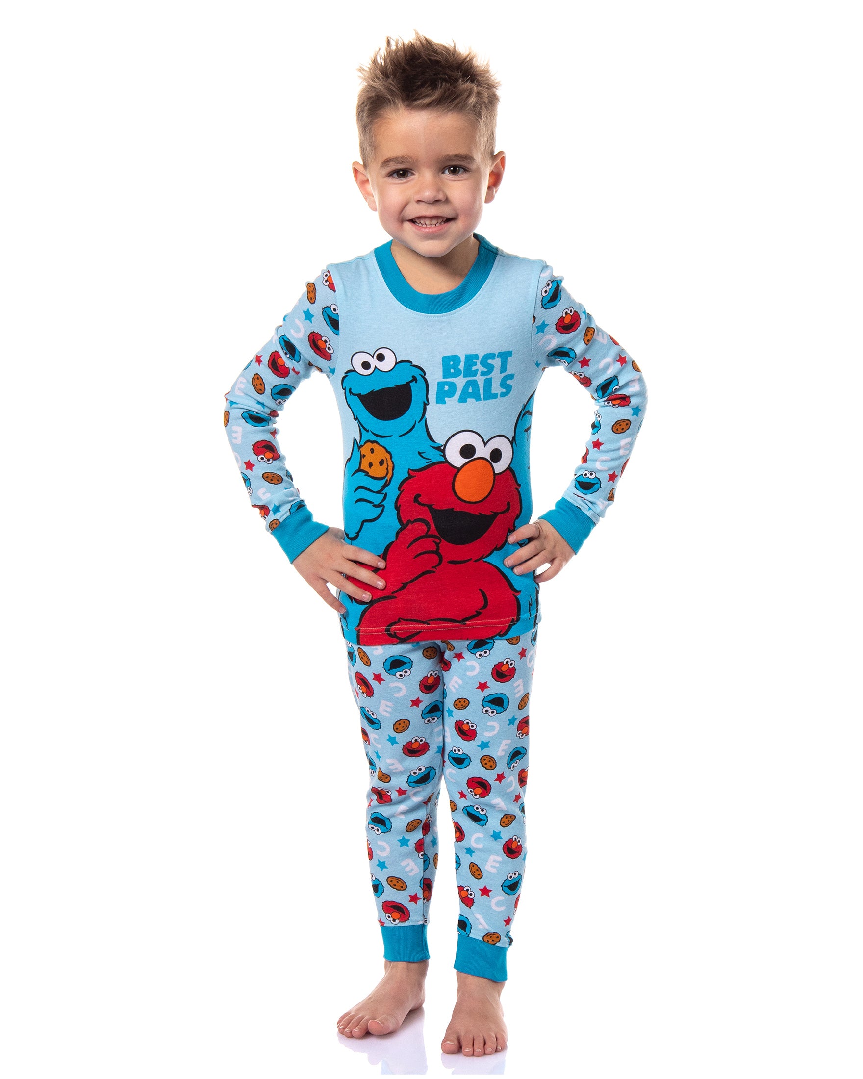 Sesame Street Toddler Boys' Cookie Monster Elmo Best Pals 2 Piece Long Sleeve Pajama Set (5T)