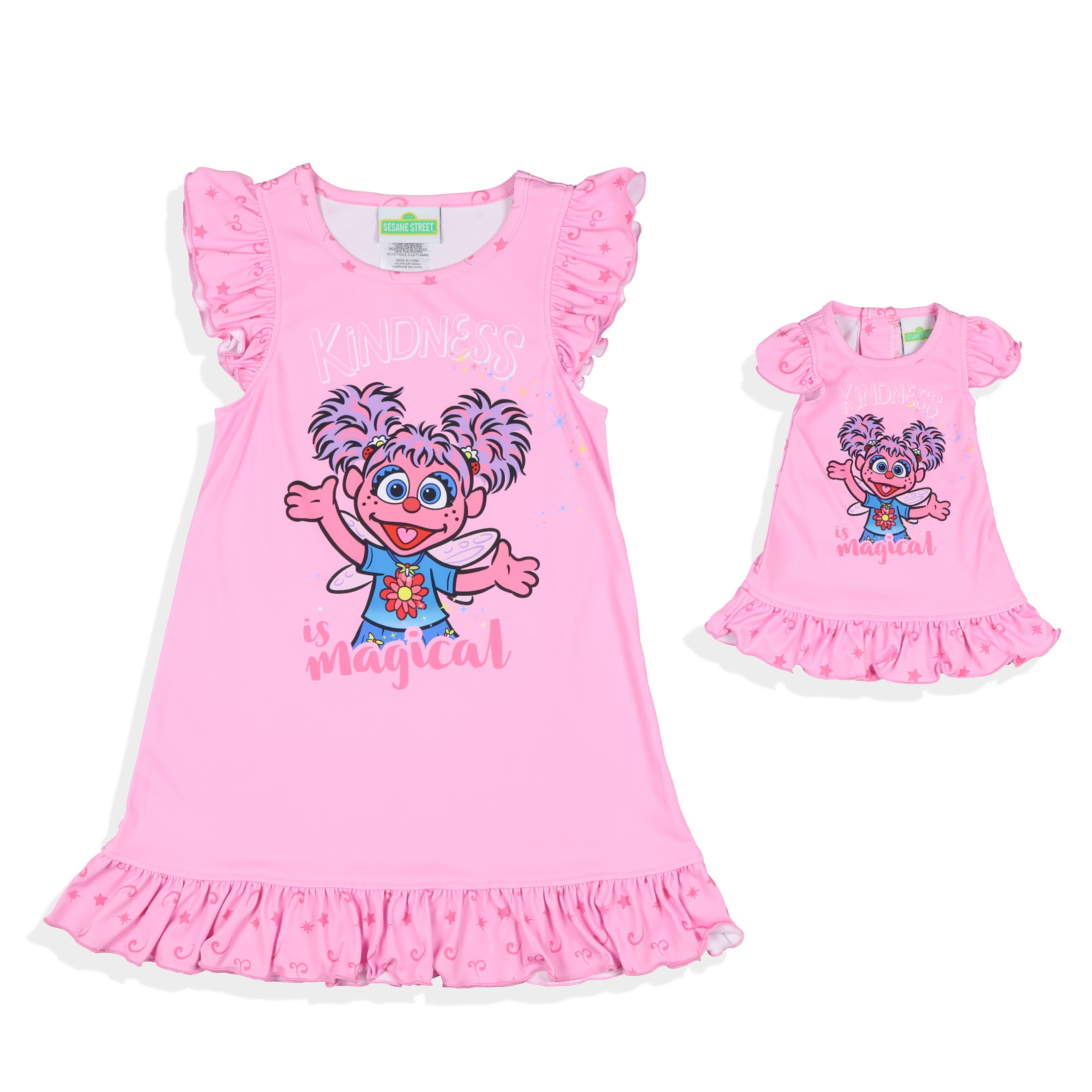 Sesame Street Pajamas Toddler Girls' Abby Cadabby Matching Doll Nightgown