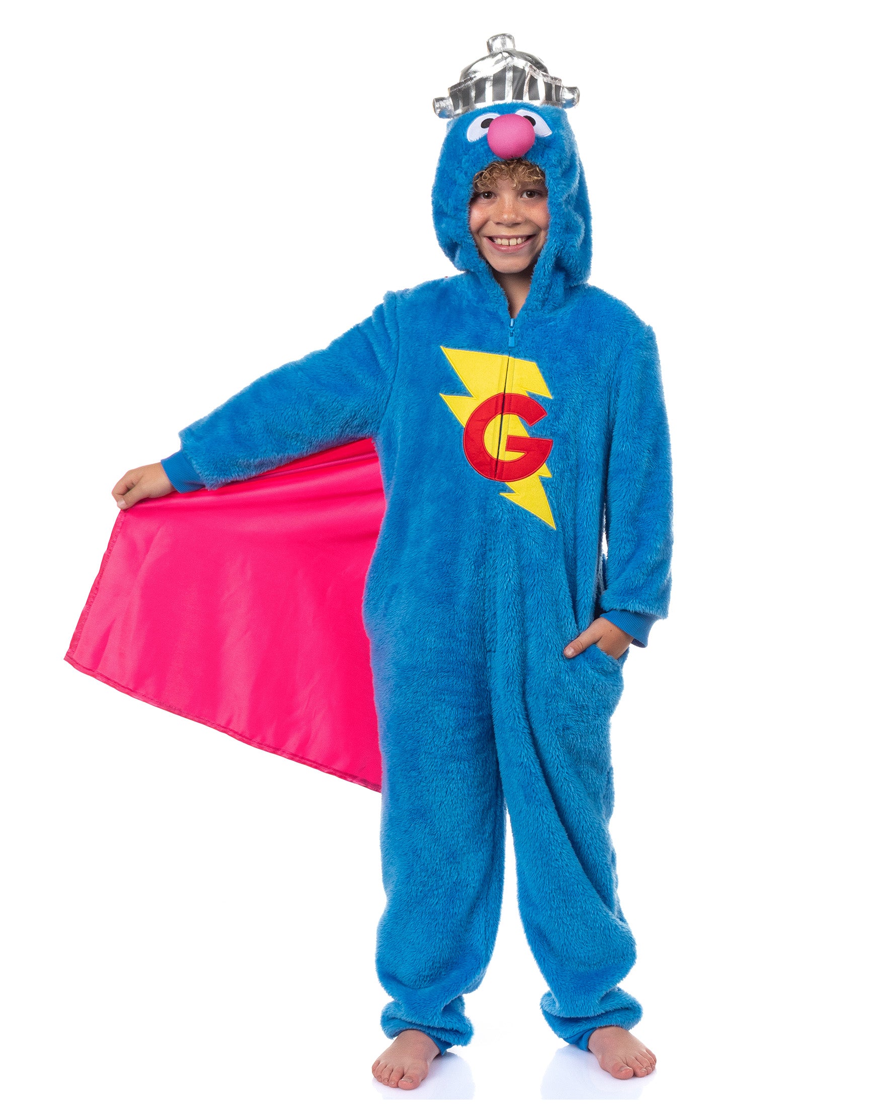 Sesame Street Union Suit Super Grover Boy's Full Zip Hooded Pajamas