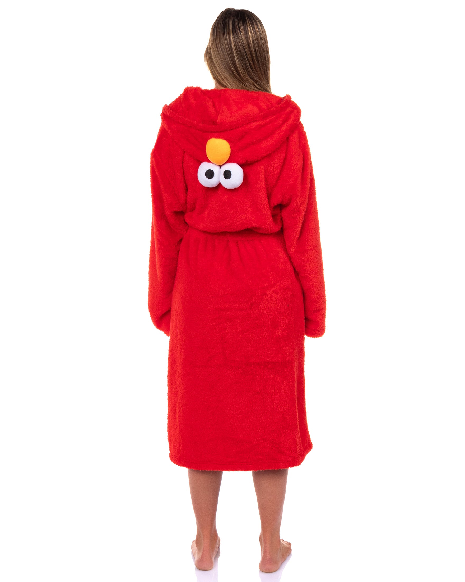 Sesame Street Robe Adult Elmo Faux Fur Hooded Bathrobe