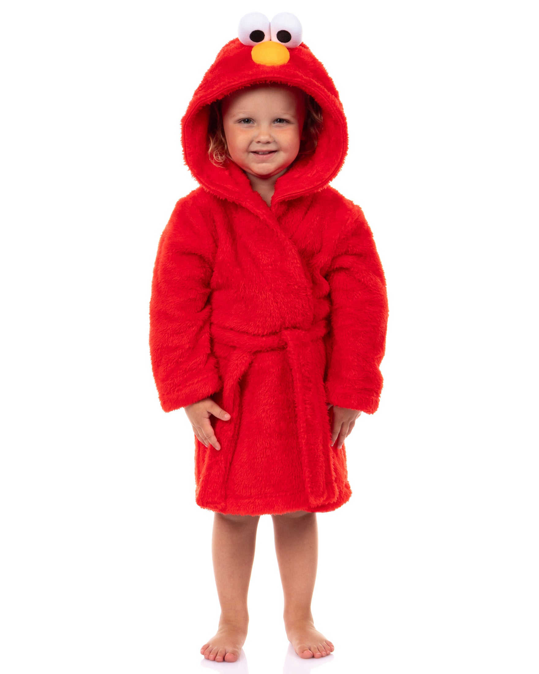 Sesame Street Toddler Robe Elmo Plush Faux Fur Hooded Bathrobe