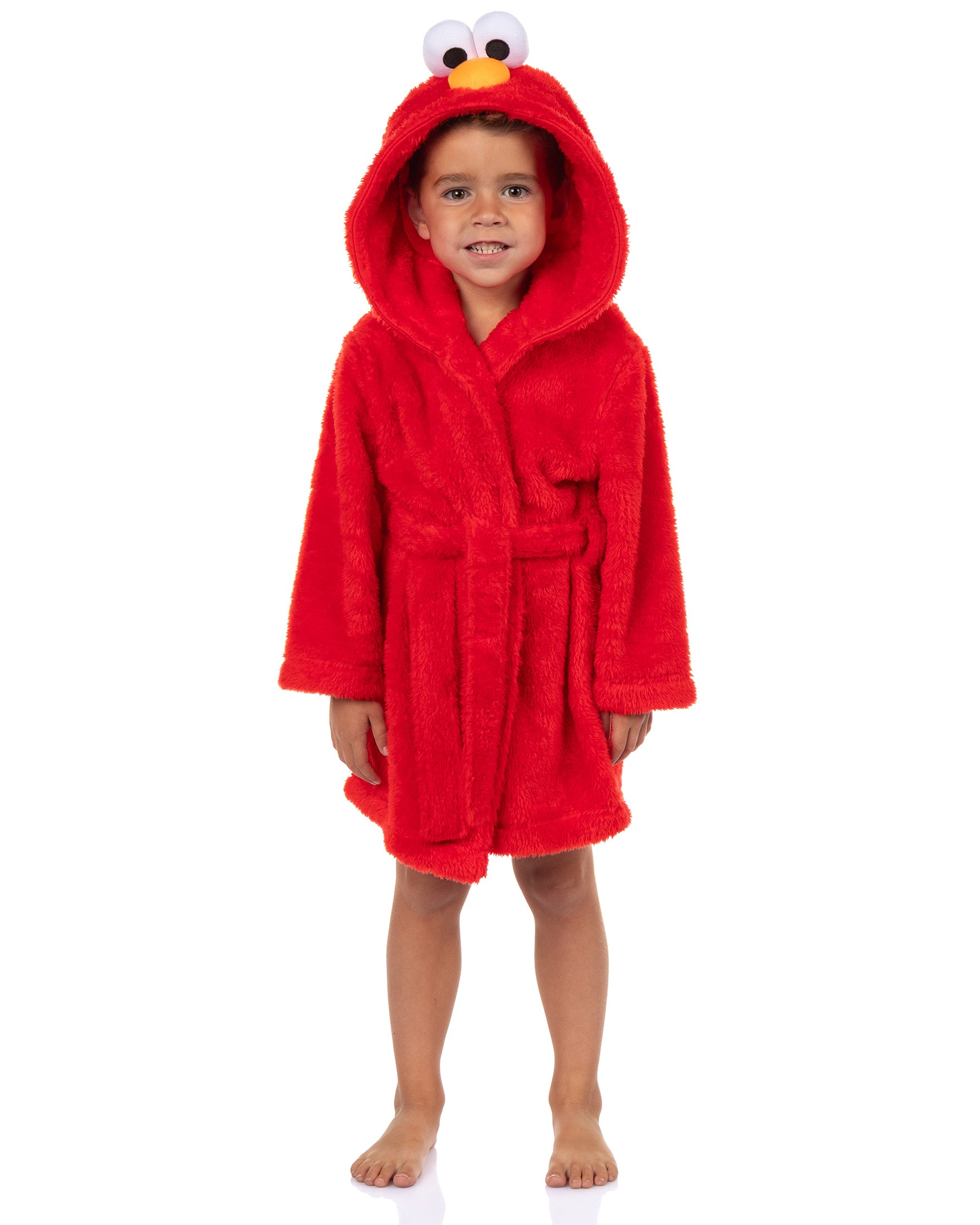 Sesame Street Toddler Robe Elmo Plush Faux Fur Hooded Bathrobe