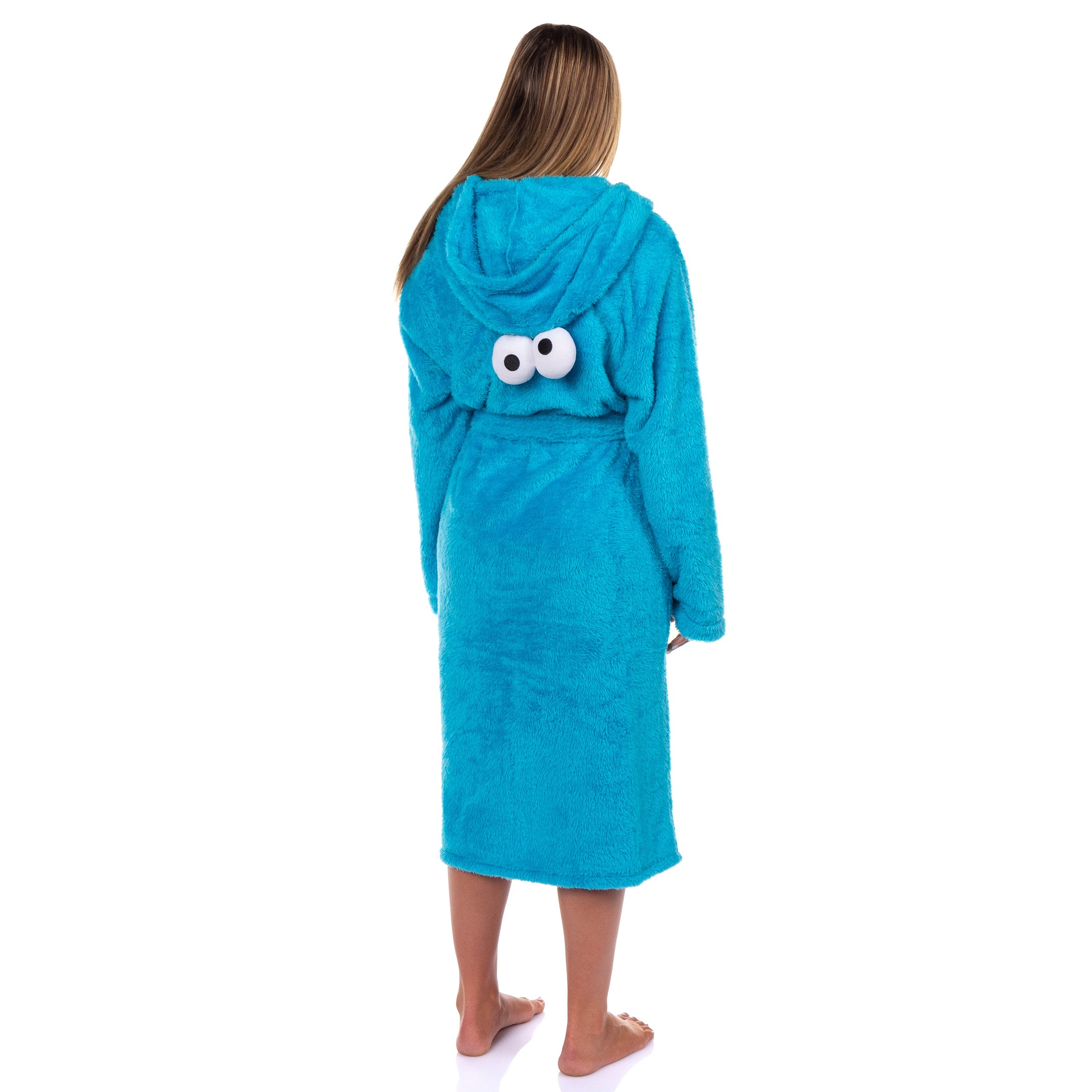 Sesame Street Robe Cookie Monster Adult Faux Fur Hooded Bathrobe