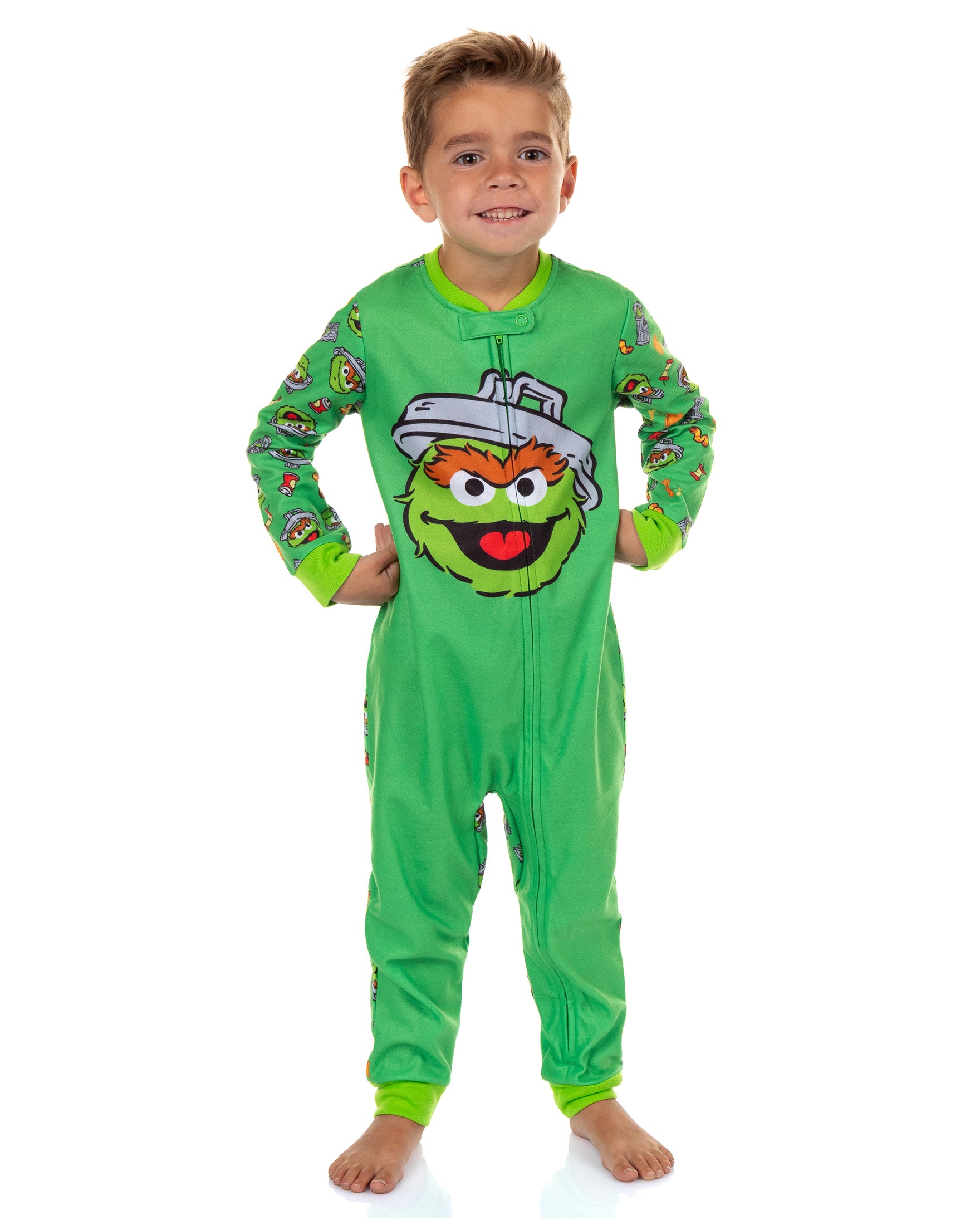Sesame Street Pajamas Toddler Oscar The Grouch Zip Front Footless Sleeper