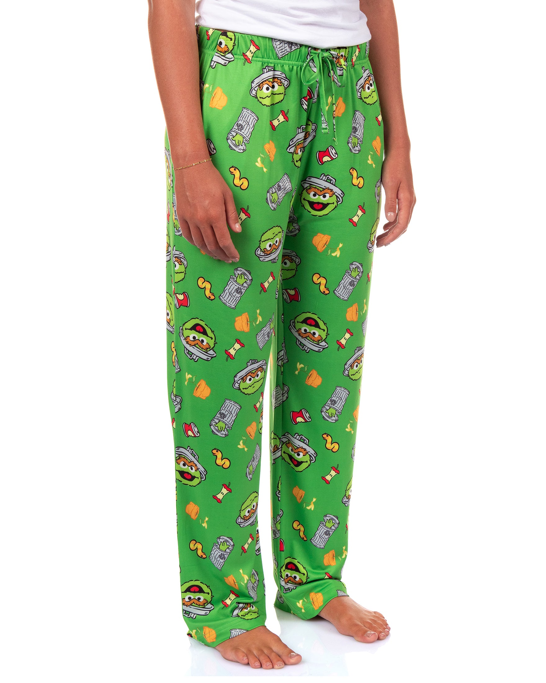 Sesame Street Pajama Pants Adult Oscar The Grouch Garbage Lounge Bottoms