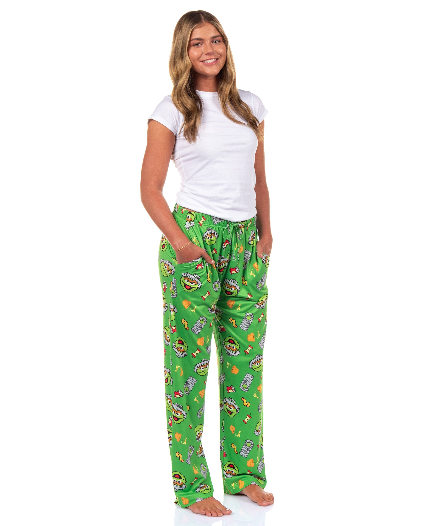 Sesame Street Pajama Pants Adult Oscar The Grouch Garbage Lounge Bottoms