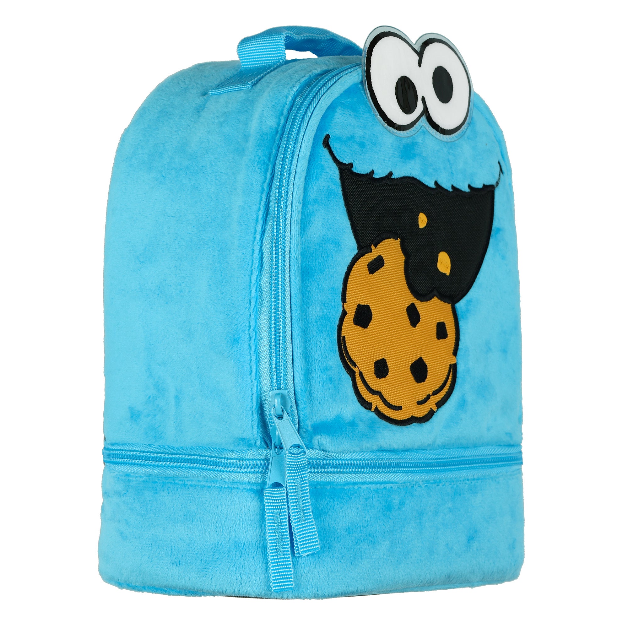 Sesame Street Lunch Bag Plush Cookie Monster Insulated Dual Compartment Tote 10"