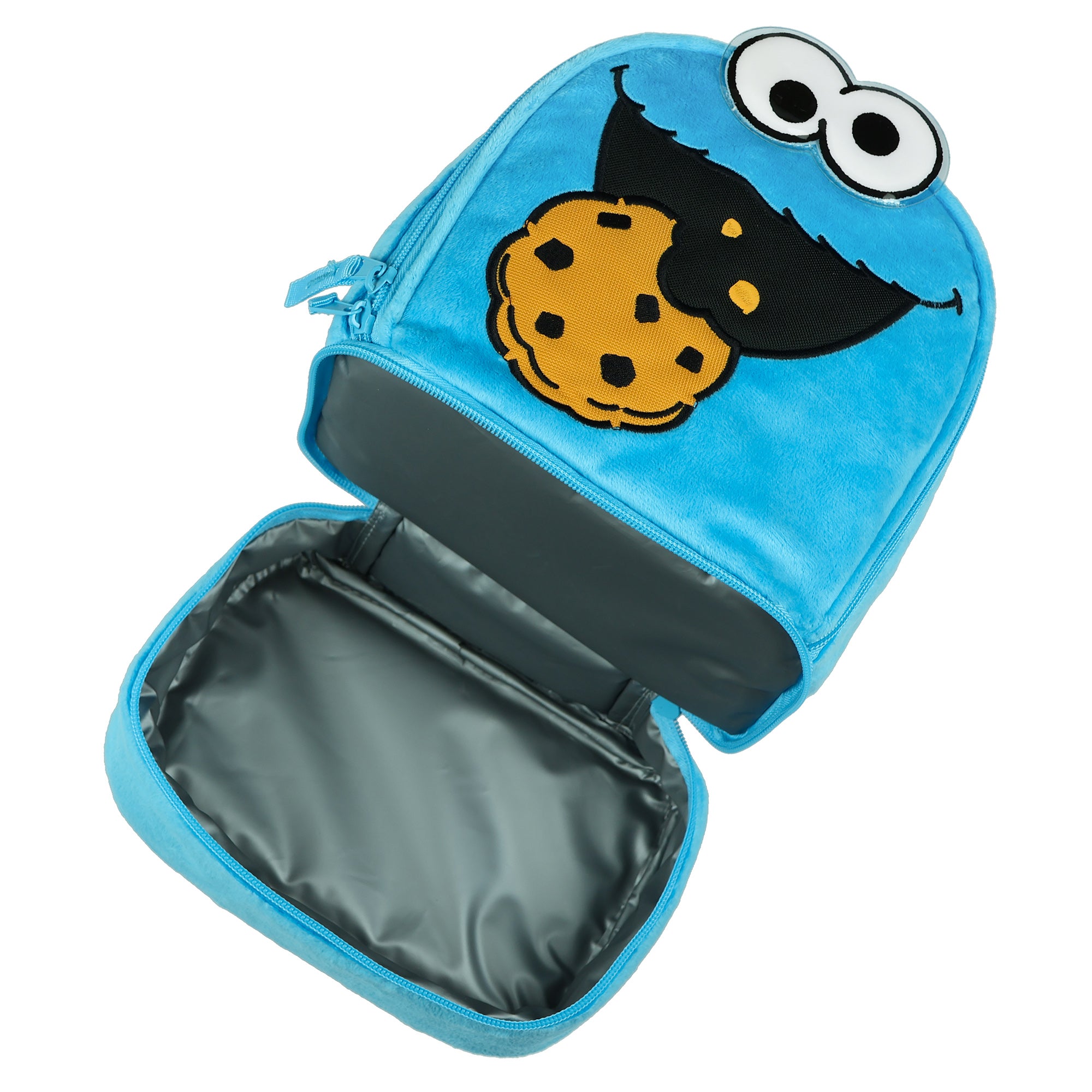 Sesame Street Lunch Bag Plush Cookie Monster Insulated Dual Compartment Tote 10"