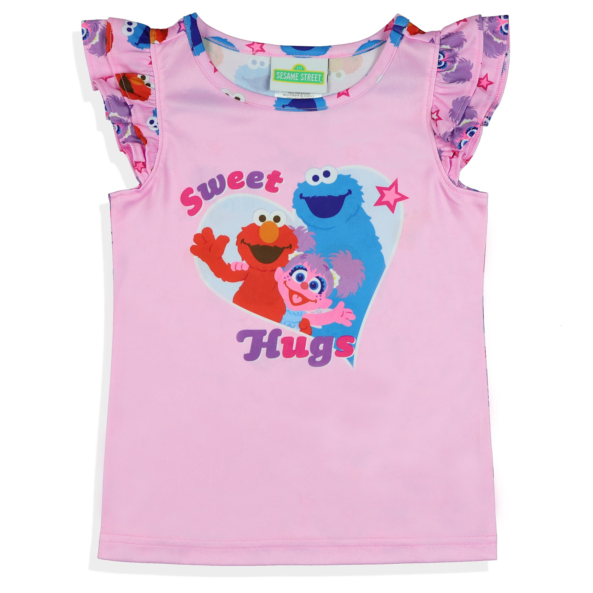 Sesame Street Pajamas Toddler Girls Sweet Hugs Ruffled Short Sleep Set (5T)