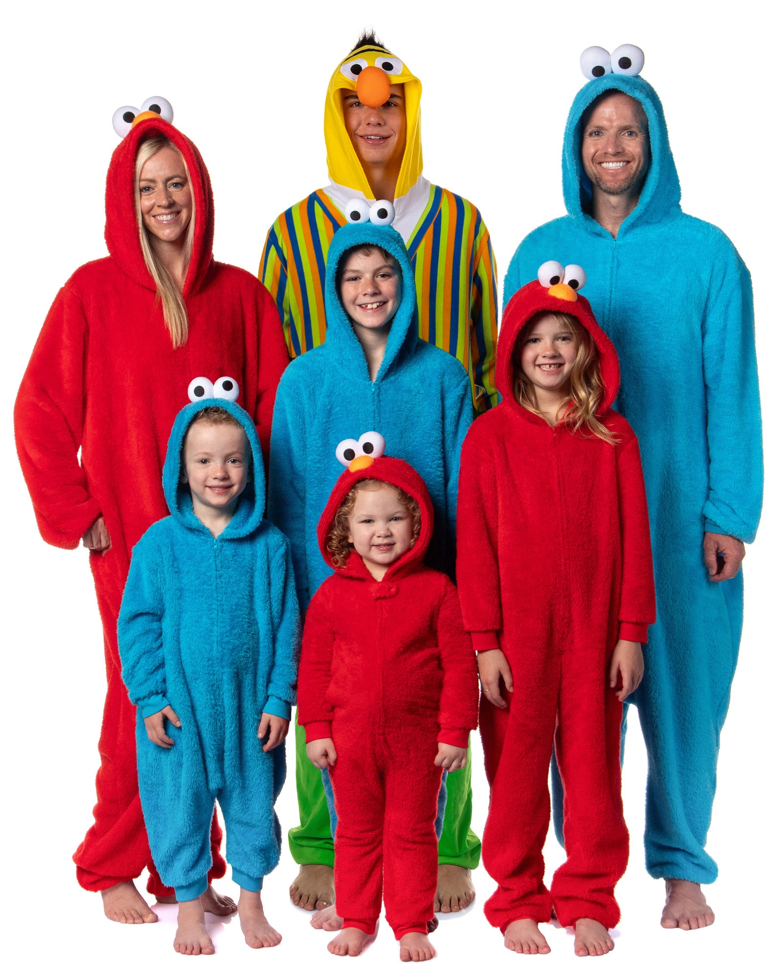 Sesame Street Union Suit Bert Adult Hooded Costume One Piece Pajama (L/XL)