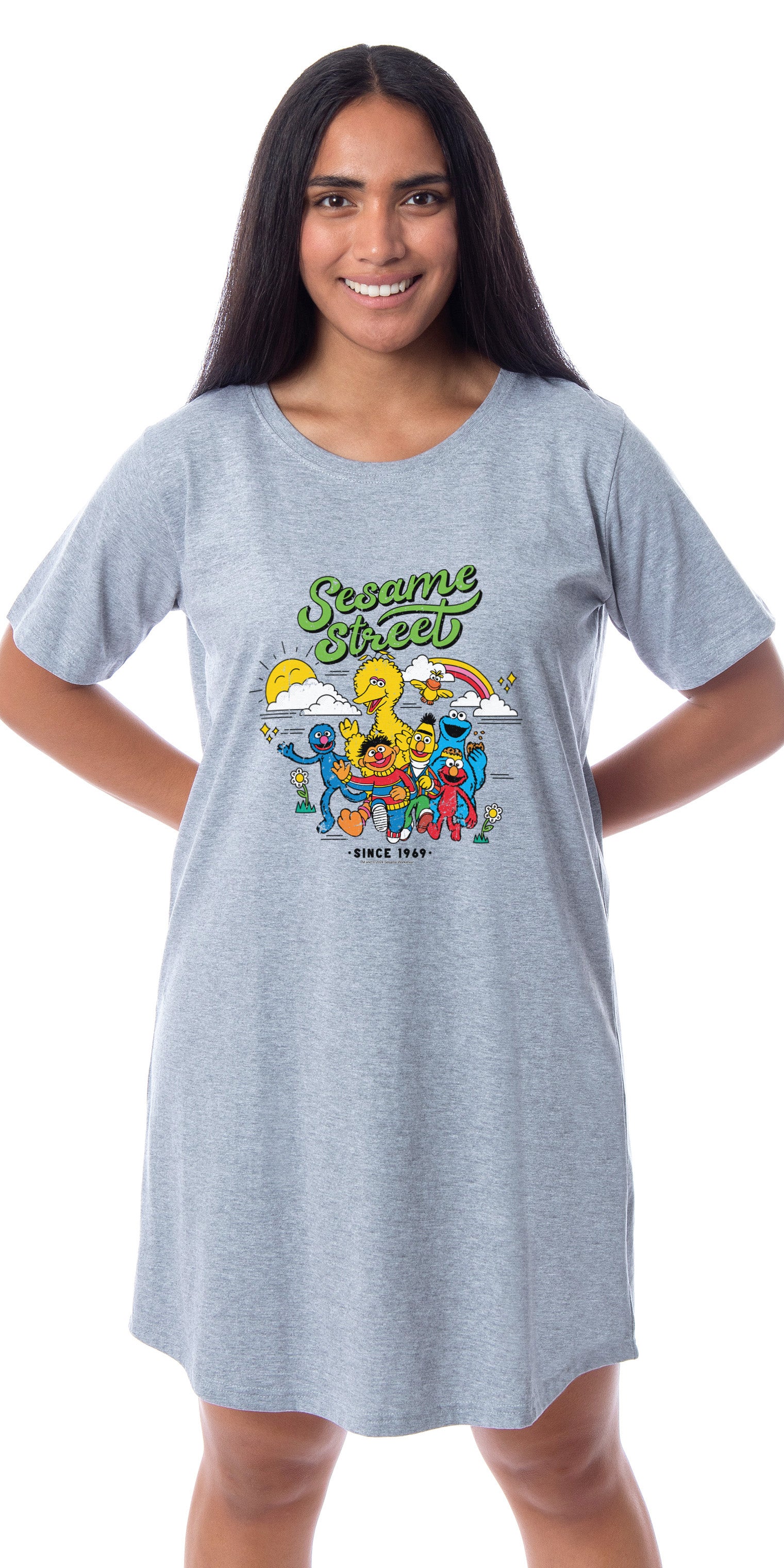 Sesame Street Women's Vintage Print 1969 Nightgown Sleep Pajama Shirt Dress