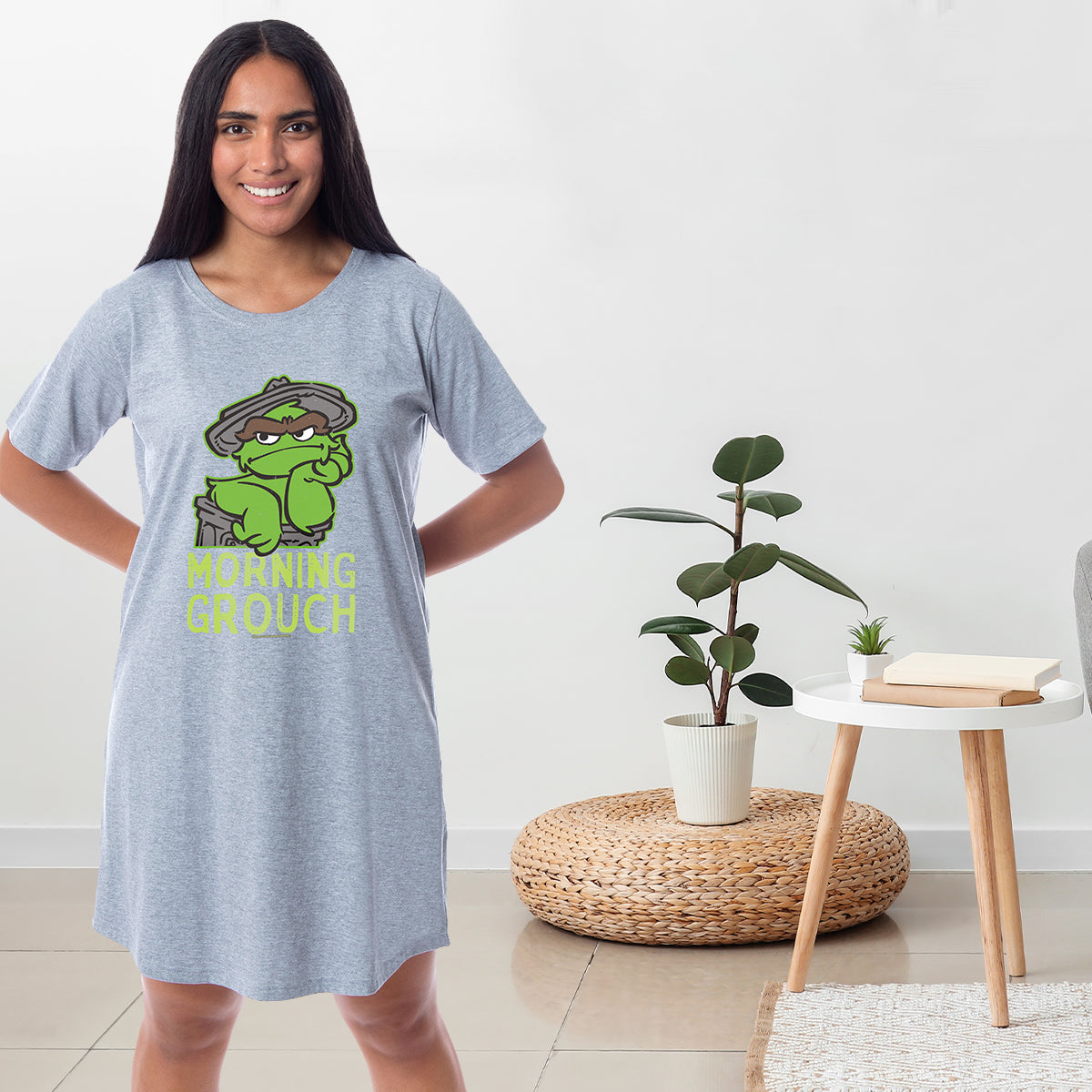 Sesame Street Women's Oscar the Grouch Pajama Dorm Sleep Shirt Nightgown