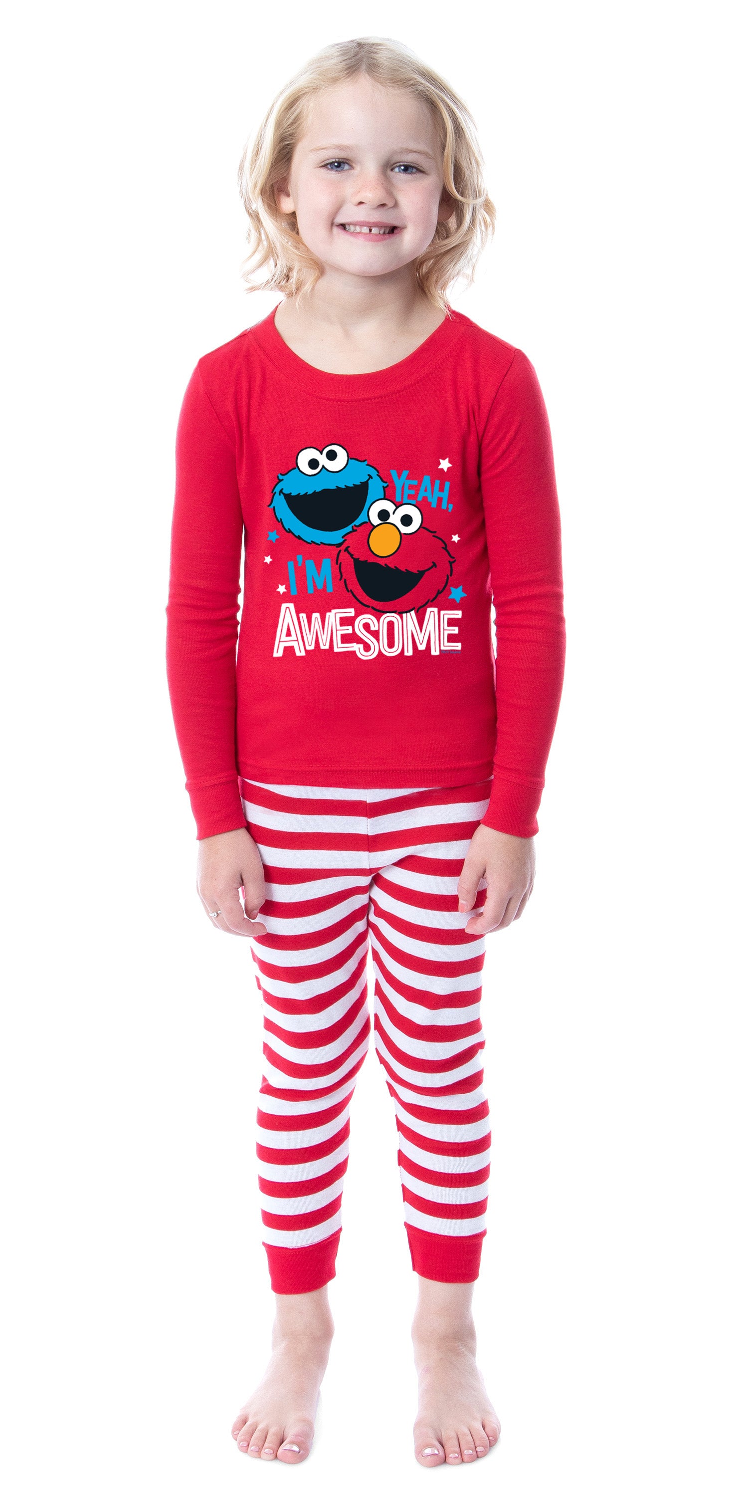 Sesame Street Toddler Girls' Elmo Cookie Monster I'm Awesome 2 Piece Long Sleeve Pajama Set