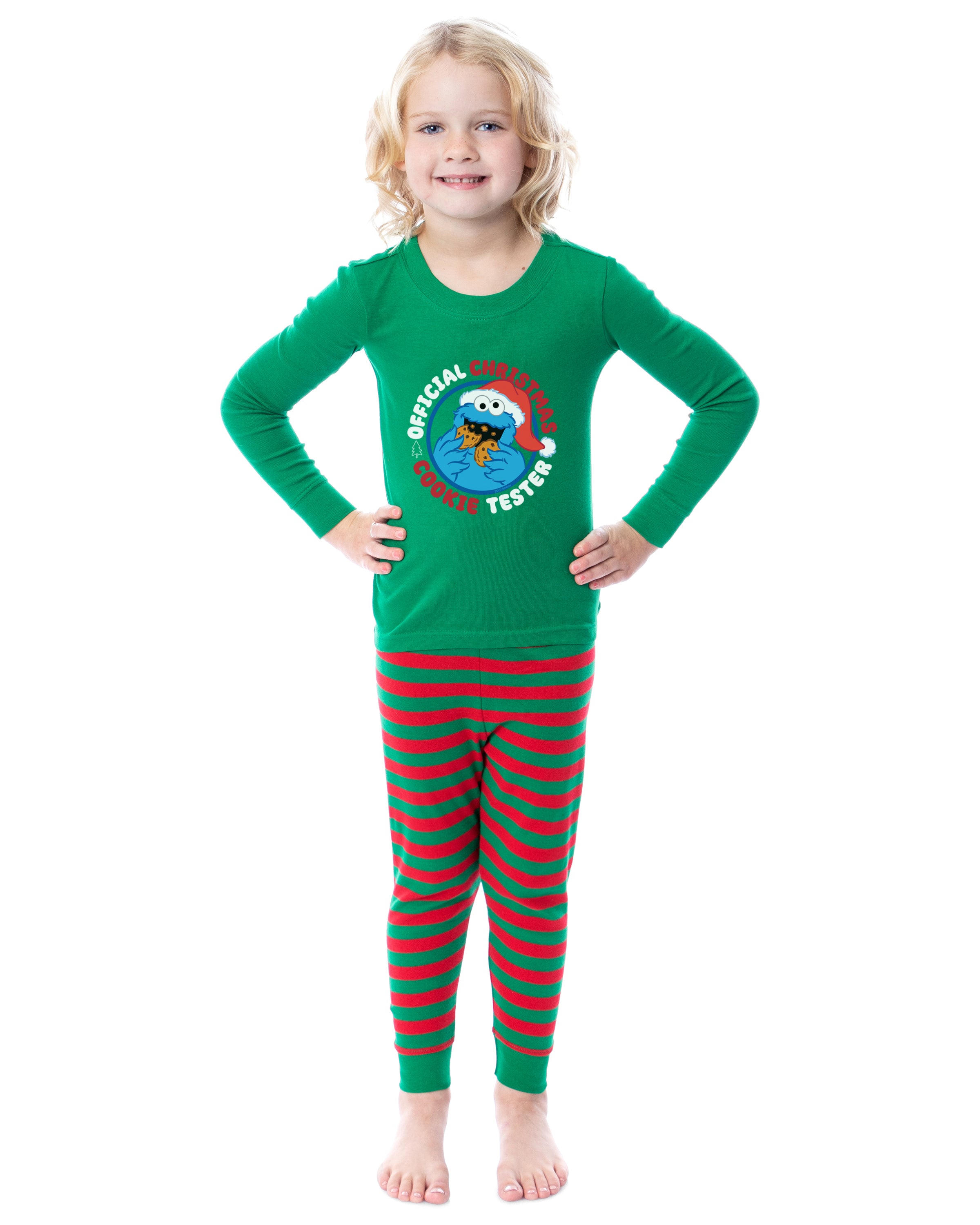 Sesame Street Cookie Monster Christmas Cookie Tester 2 Piece Long Sleeve Pajama Set