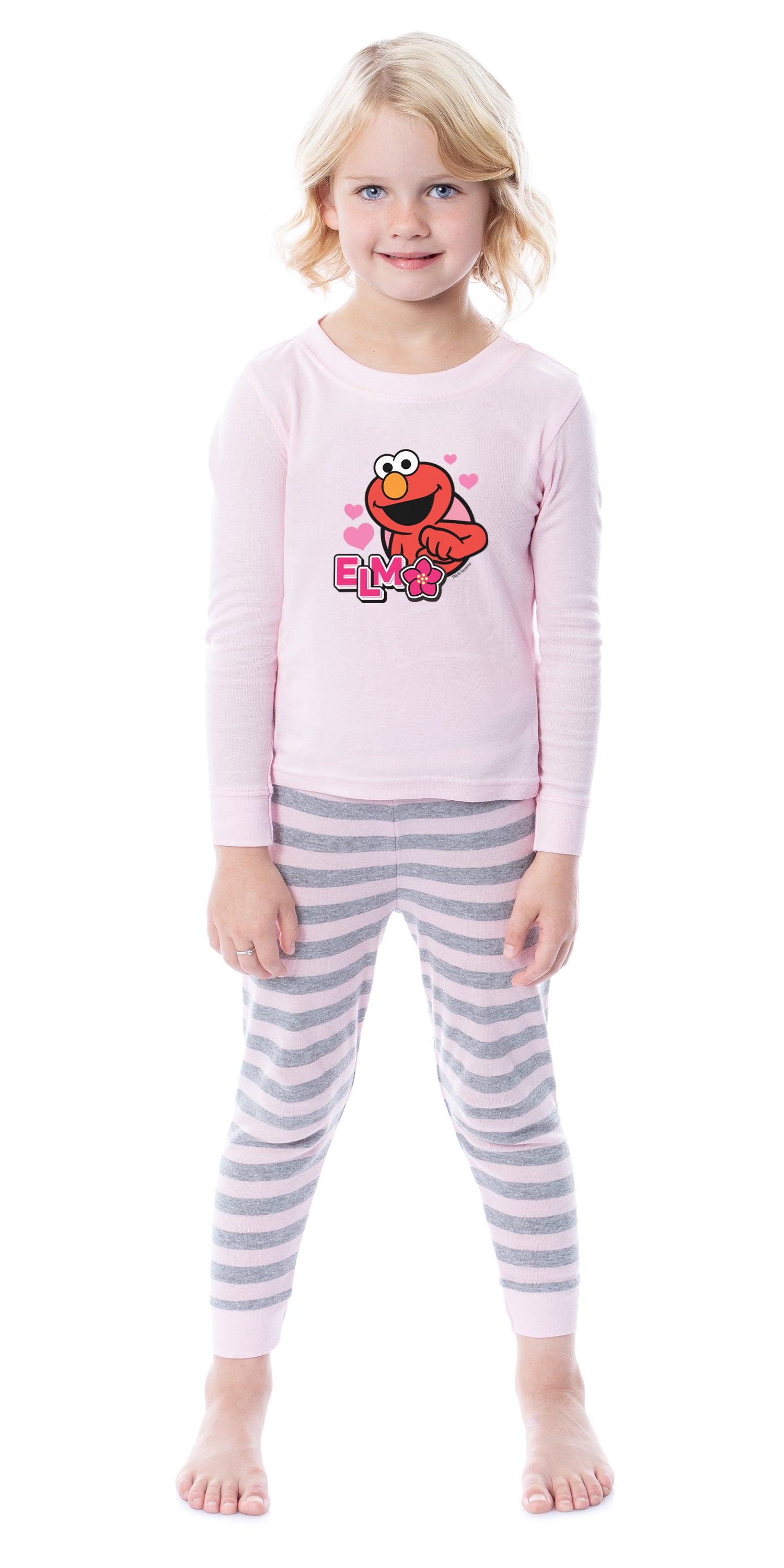 Sesame Street Girls' Elmo Flower 2 Piece Long Sleeve Pajama Set
