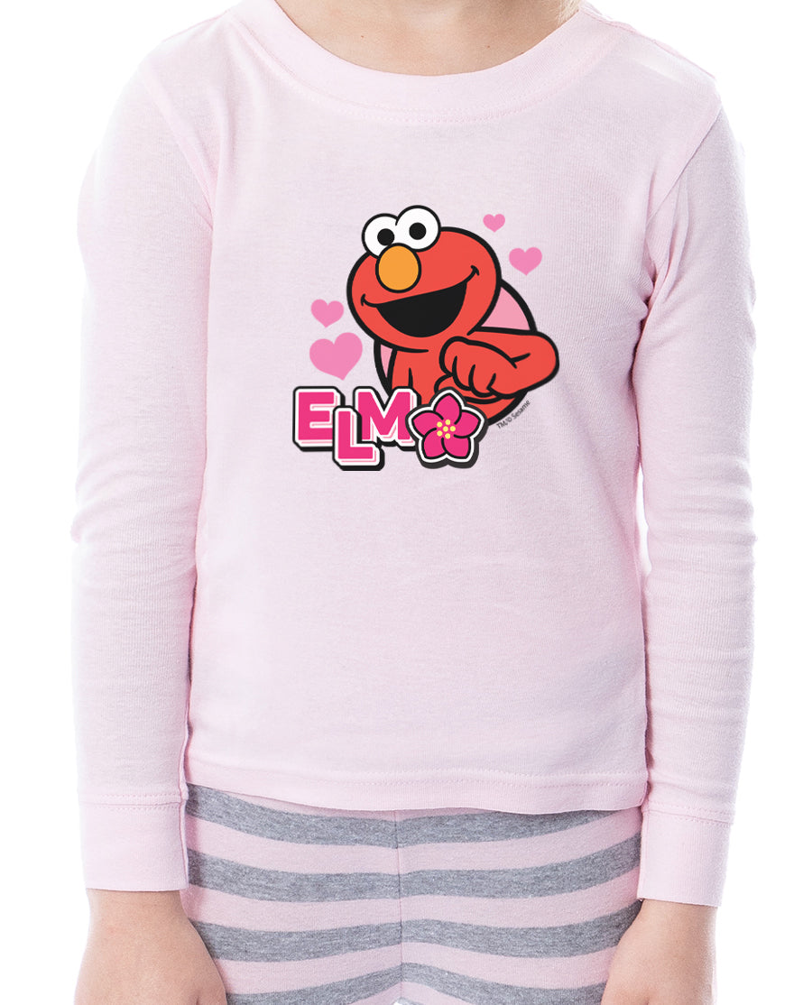 Sesame Street Girls' Elmo Flower 2 Piece Long Sleeve Pajama Set