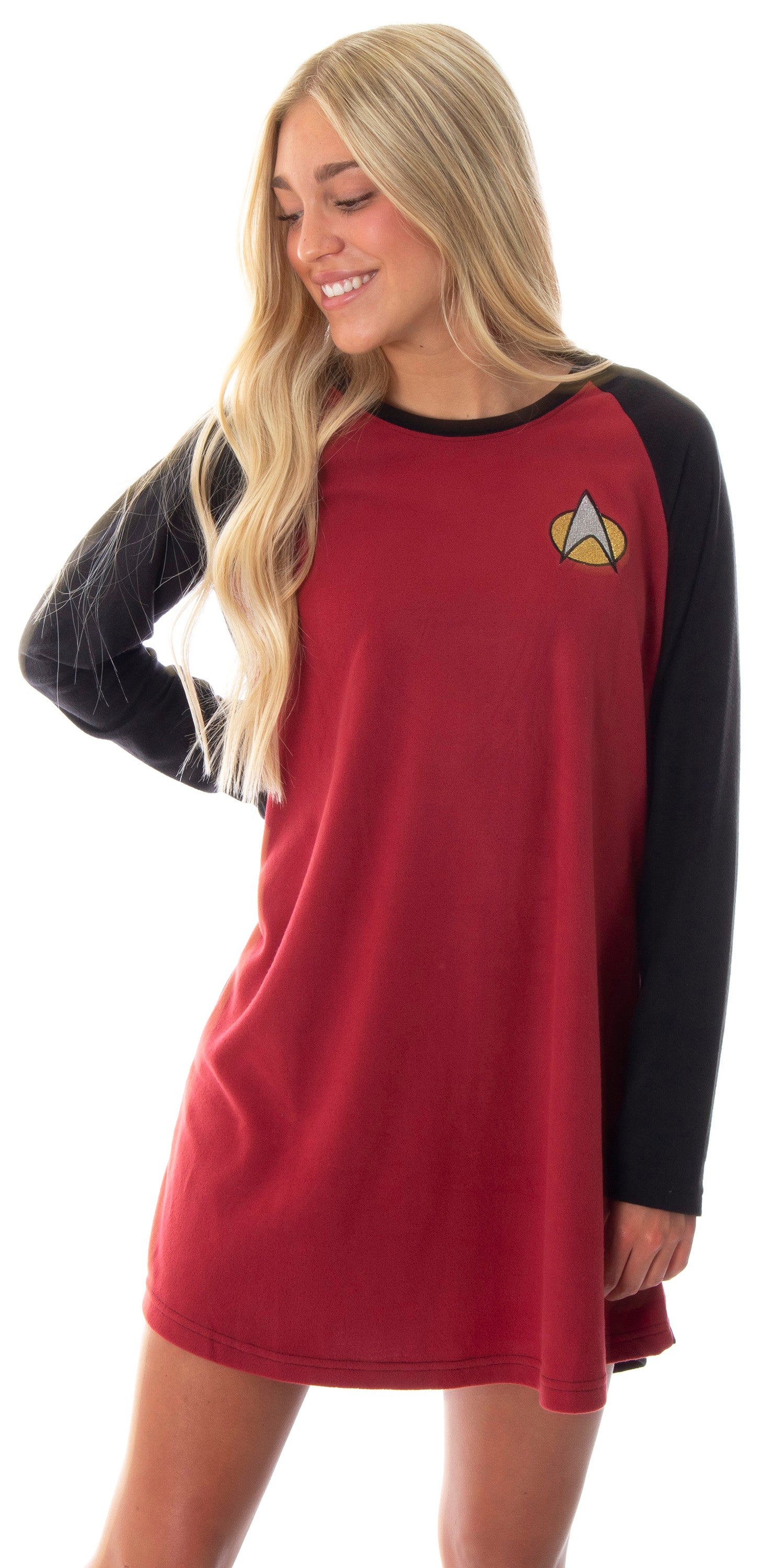 Star Trek Next Generation Women's Juniors Picard Raglan Nightgown Sleep Shirt