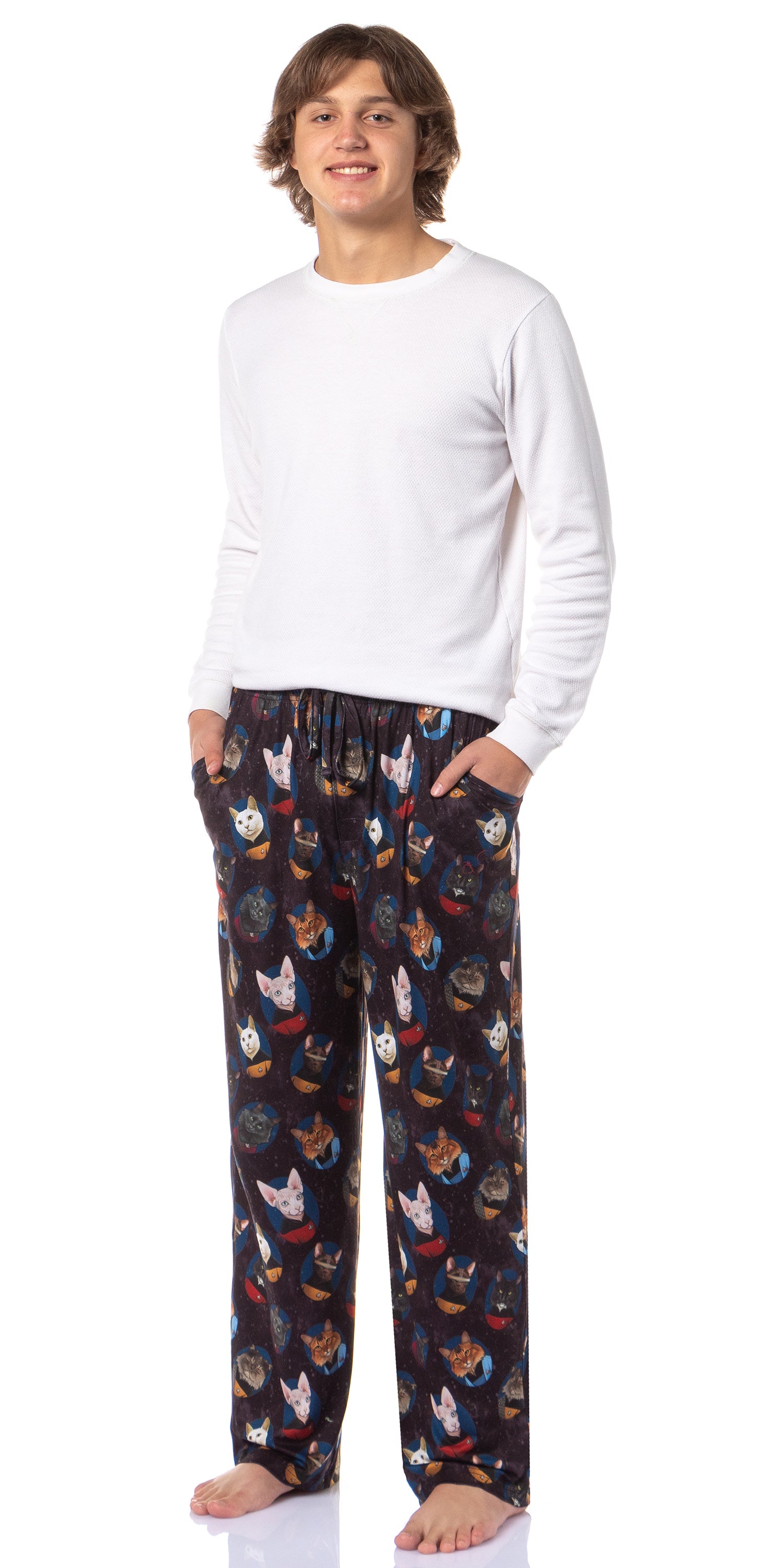 Star Trek The Next Generation TNG Men's Cat Sleep Tossed Print Pajama Pants