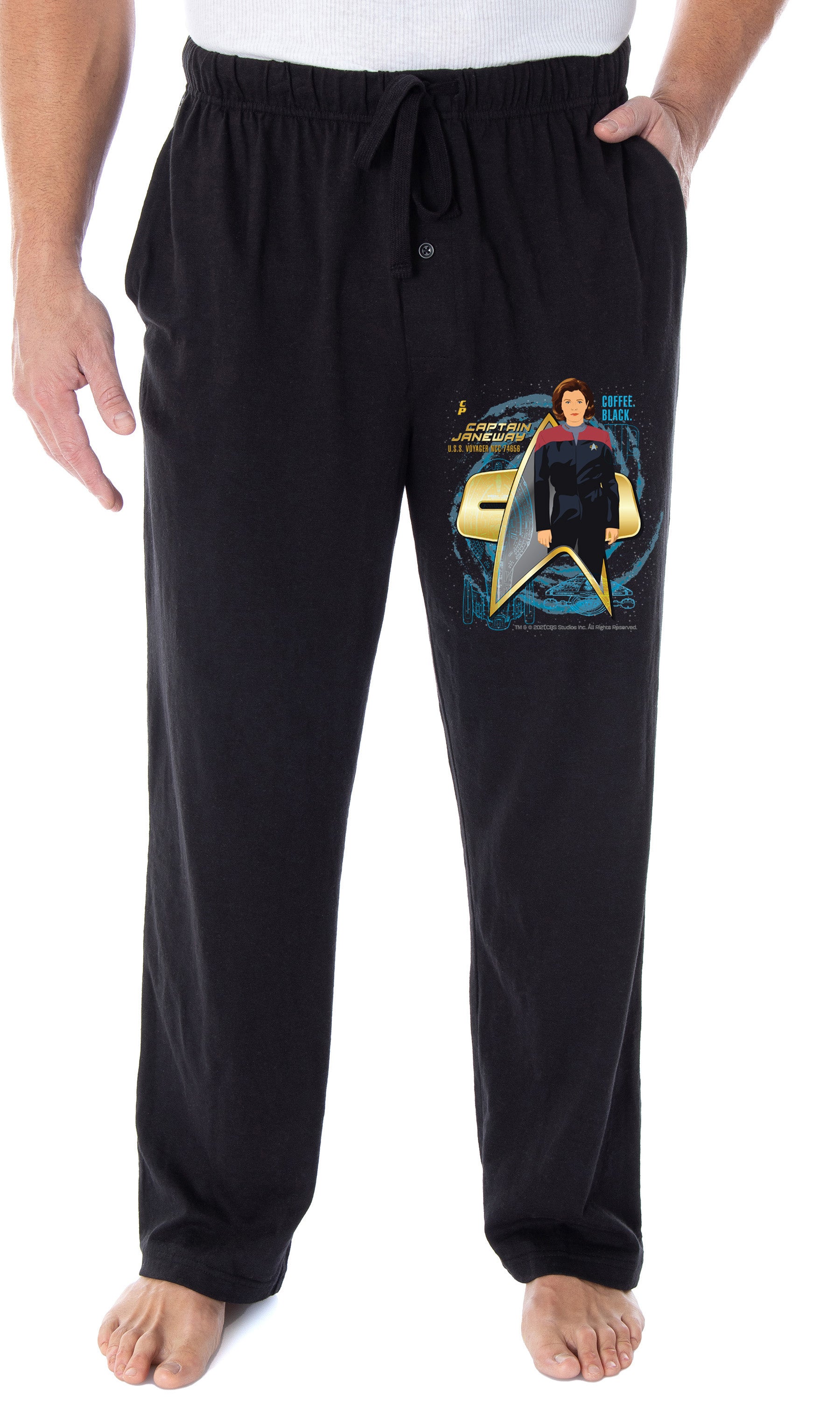 Star Trek Voyager Men's Captain Janeway Coffee Black Sleepwear Pajama Pants