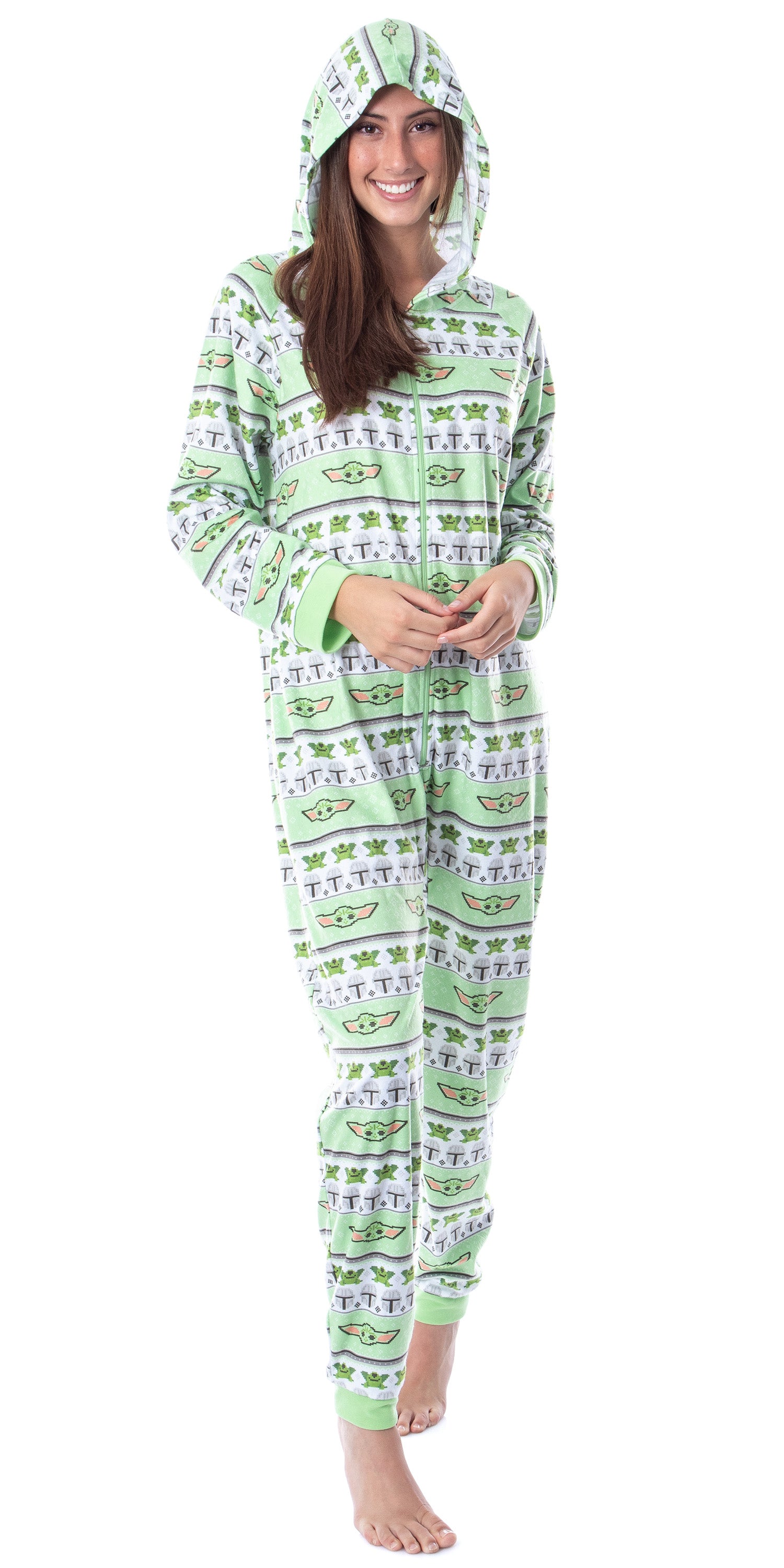 Disney Star Wars' Ugly Sweater Sleep Pajama Jumpsuit Union Suit Hooded PJ S/M