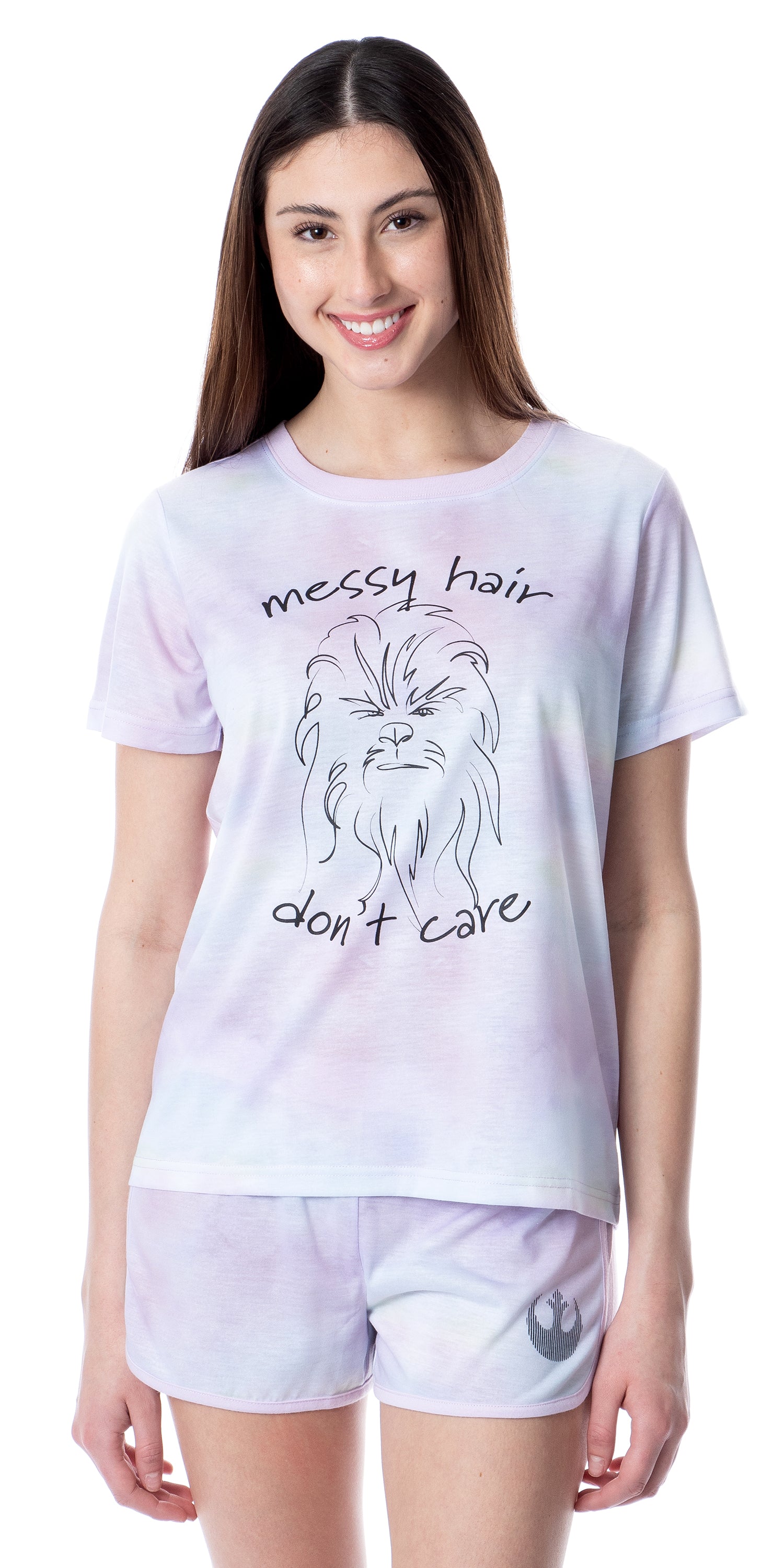 Star Wars Womens' Chewbacca Messy Hair Tie-Dye Sleep Pajama Set Short
