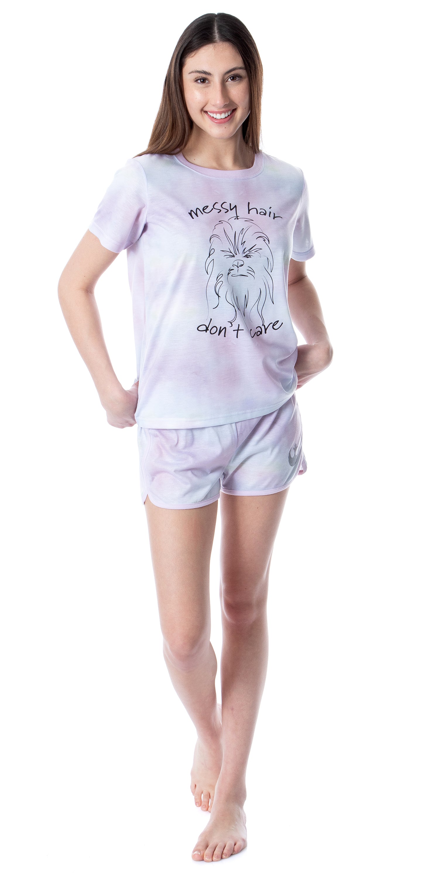 Star Wars Womens' Chewbacca Messy Hair Tie-Dye Sleep Pajama Set Short