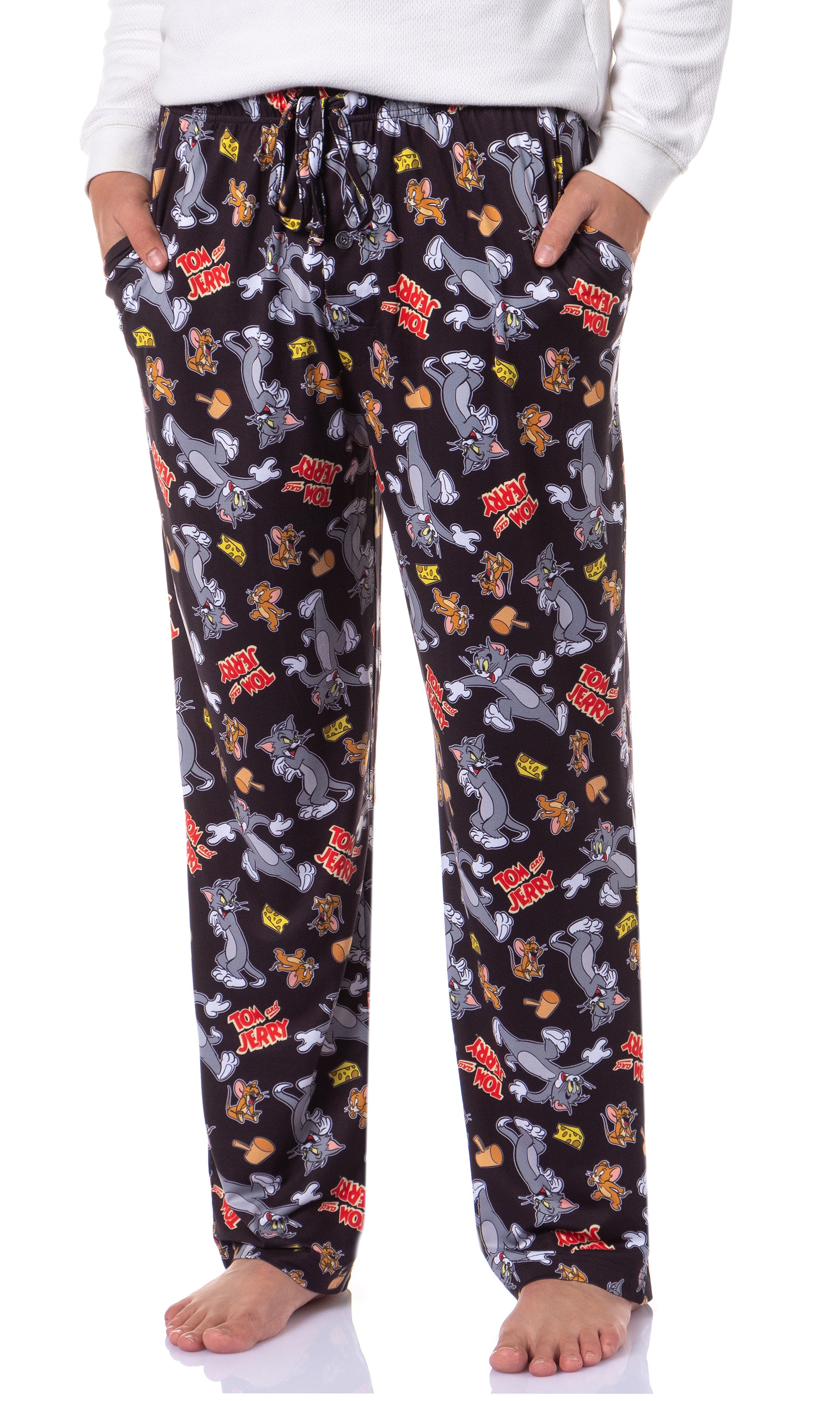 Tom and Jerry Men's Cheese Tossed Print Sleep Pajama Pants For Adults