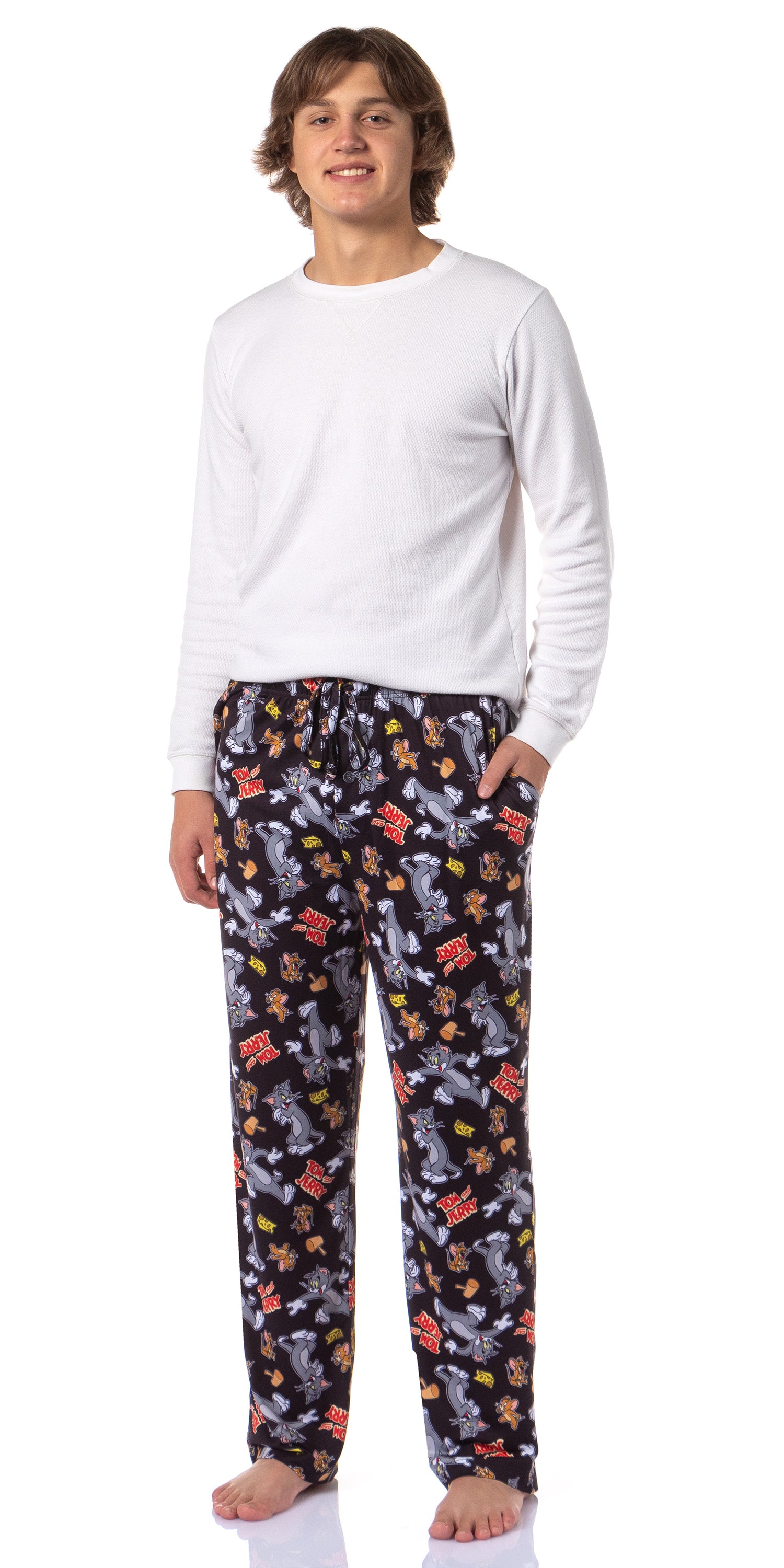 Tom and Jerry Men's Cheese Tossed Print Sleep Pajama Pants For Adults