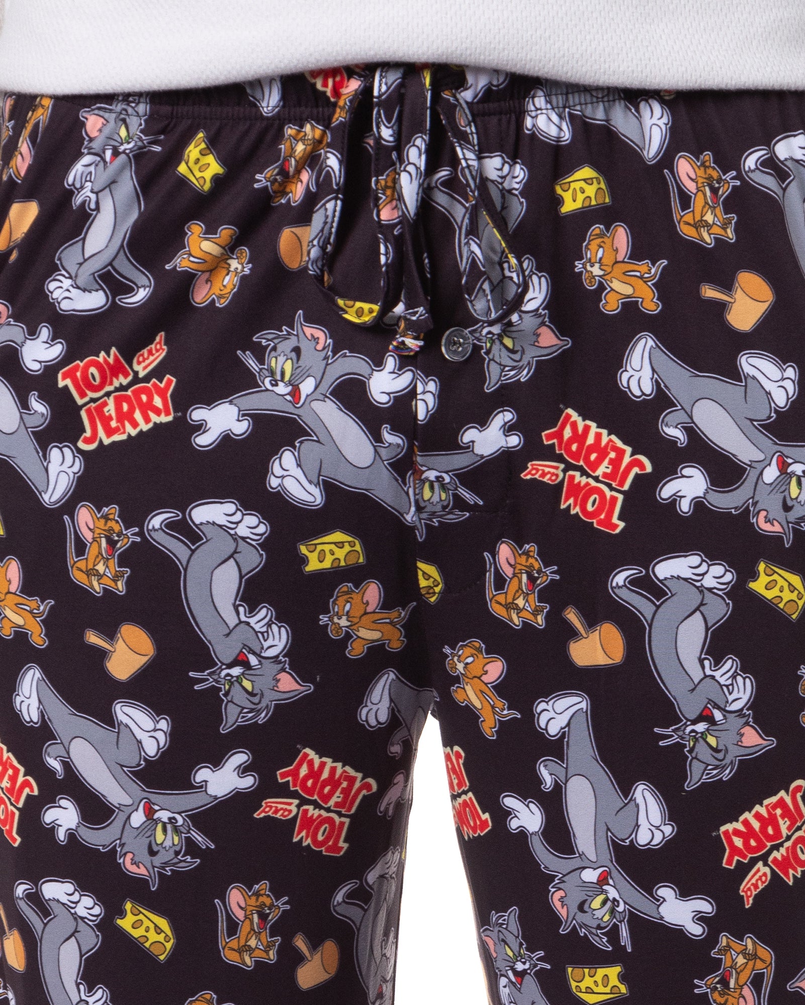Tom and Jerry Men's Cheese Tossed Print Sleep Pajama Pants For Adults