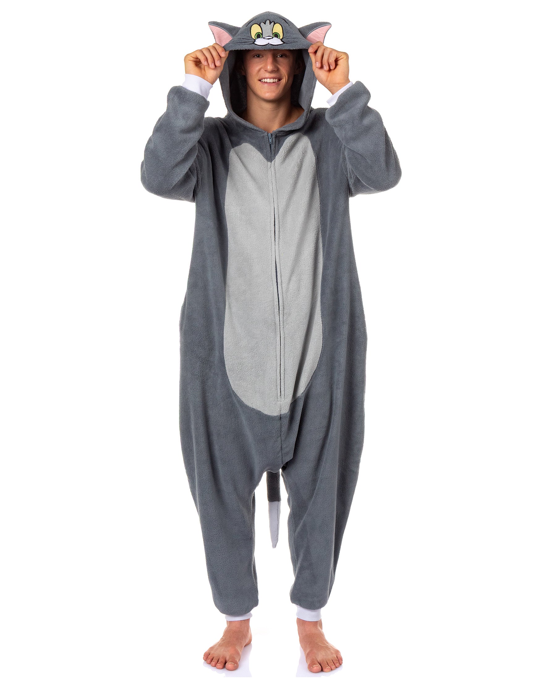 Tom & Jerry Union Suit Men's Tom Kigurumi Fleece Hooded Costume Pajama (2XL/3XL)
